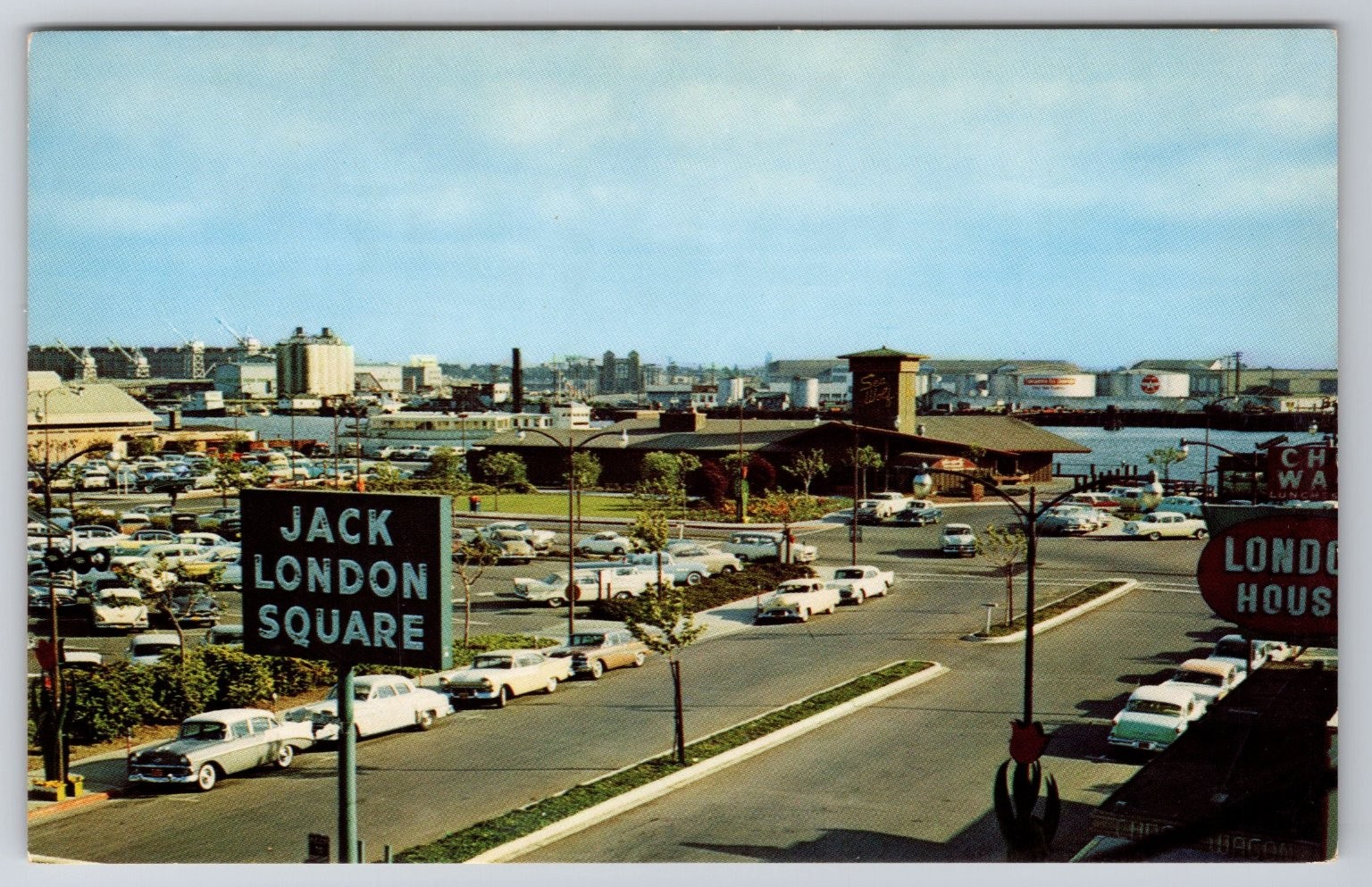 Jack London Square Oakland CA Vintage Chrome Postcard Estuary London House Jack London Square Oakland CA Vintage Chrome Postcard Estuary London House