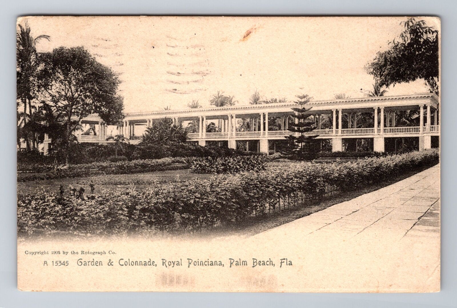 Palm Beach FL-Florida, Garden & Colonnade Royal Poinciana Vintage c1910 Postcard