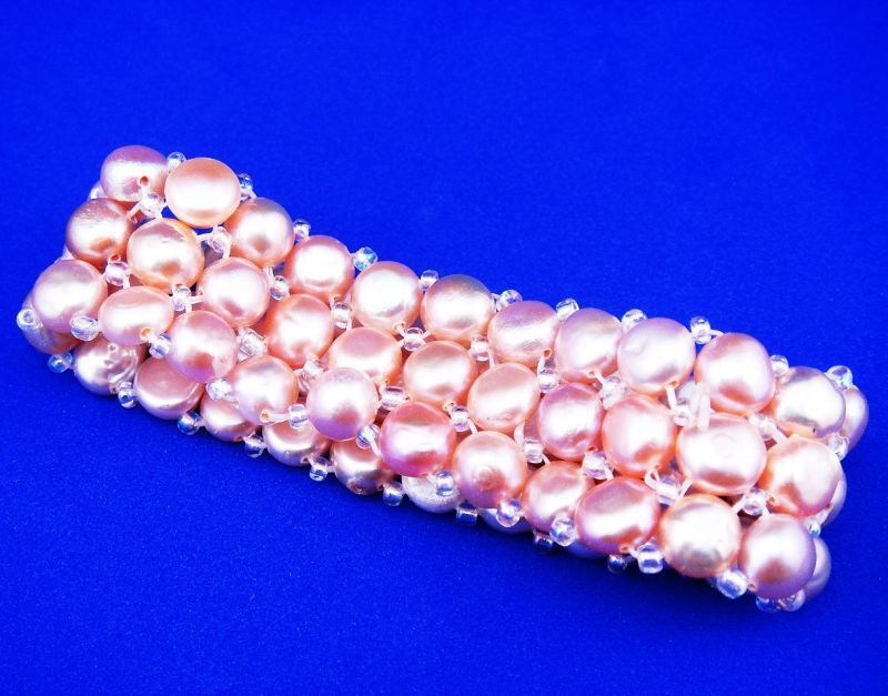 Gorgeous Pink Pearl Beads HandMade Lady Bangle Bracelet #01292502 Gorgeous Pink Pearl Beads HandMade Lady Bangle Bracelet #01292502