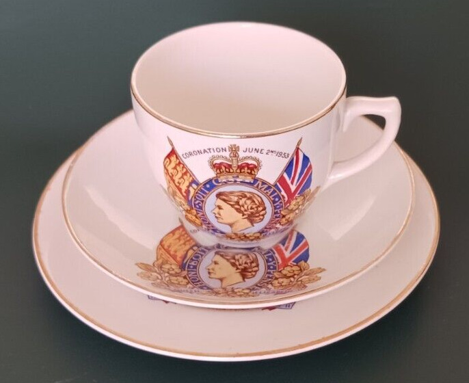 3-Piece Teacup Set for the Coronation of HRH Queen Elizabeth II  - 1953 England