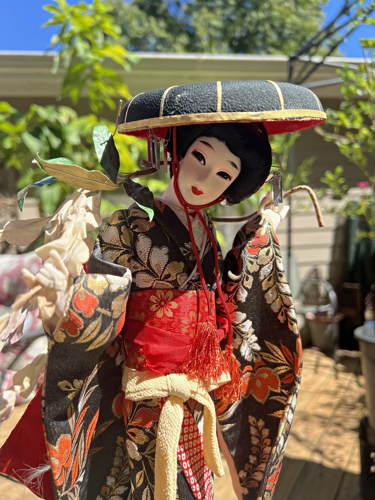 Vintage Japanese Fujimusume “Wisteria Maiden” Kabuki Display Doll – 16” Tall
