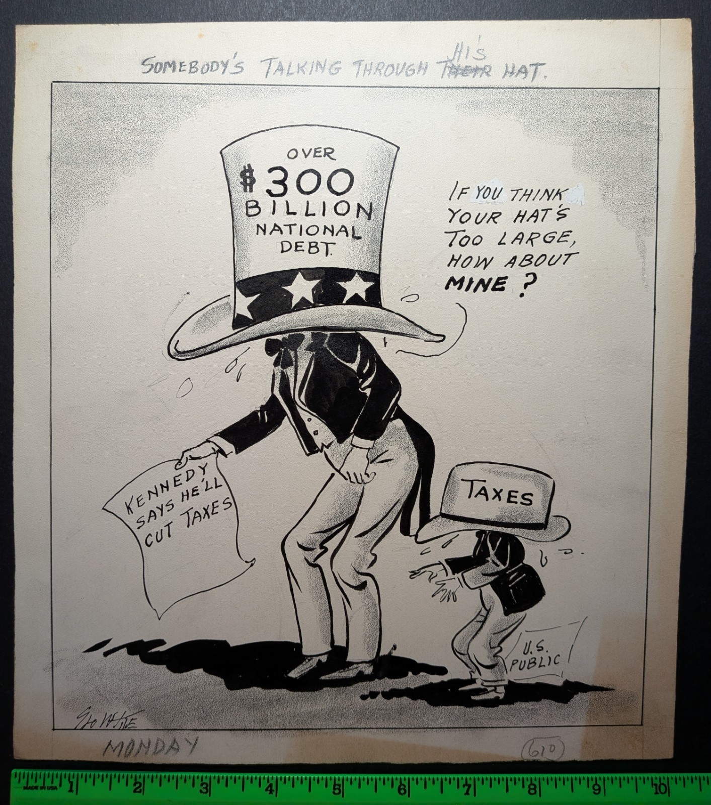 Vintage 1940/50s National Debt Taxes Uncle Sam Original Political Art Vintage 1940/50s National Debt Taxes Uncle Sam Original Political Art