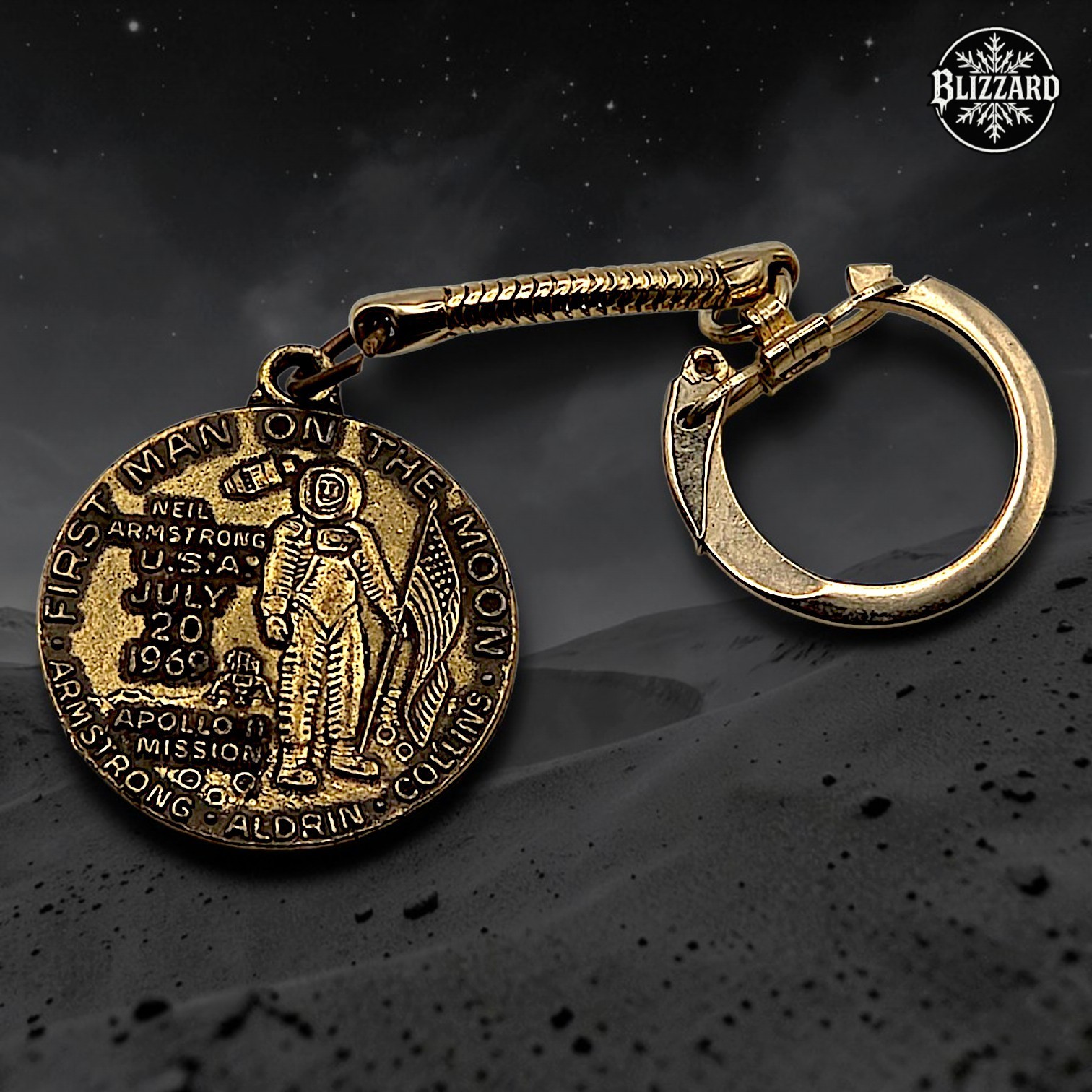 Vintage 1969 Apollo 11 First Man on Moon Keychain Armstrong Aldrin Collins
