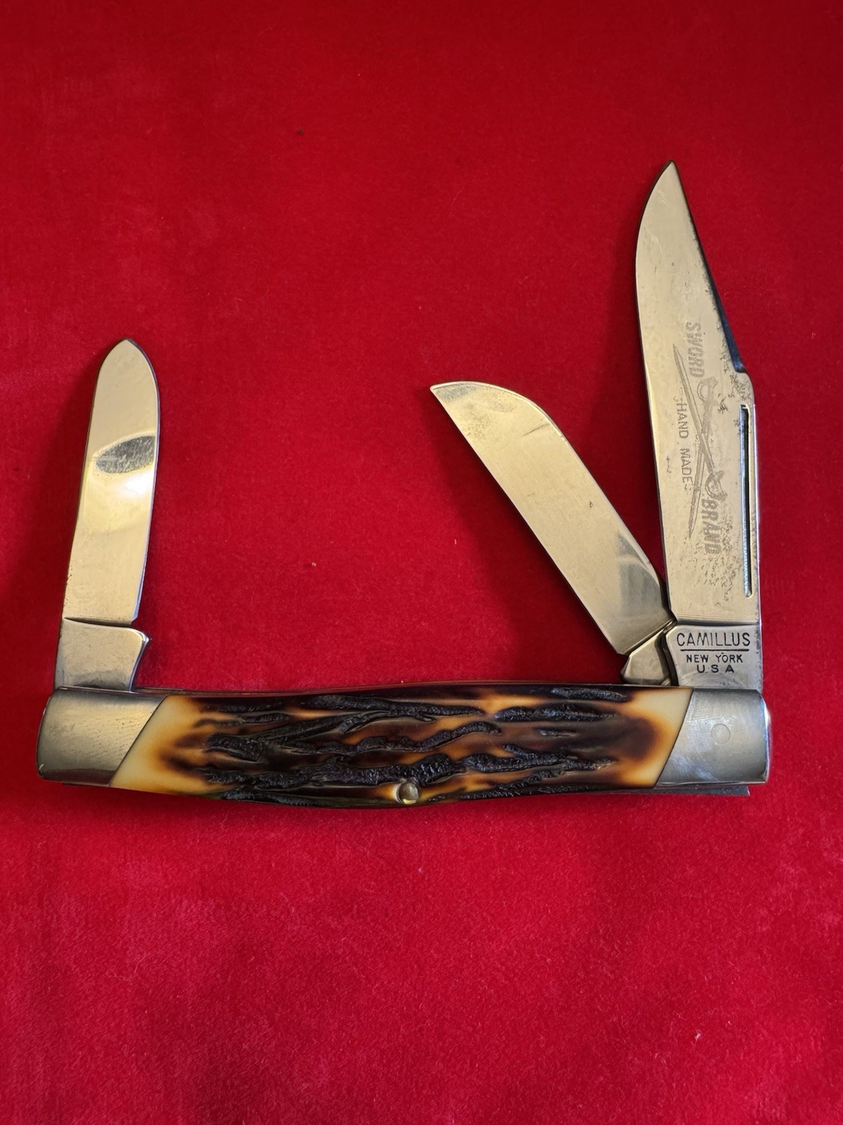 Camillus Sword Brand 3-Blade Slipjoint Pocketknife Bone, Stainless, 1980 Camillus Sword Brand 3-Blade Slipjoint Pocketknife Bone, Stainless, 1980
