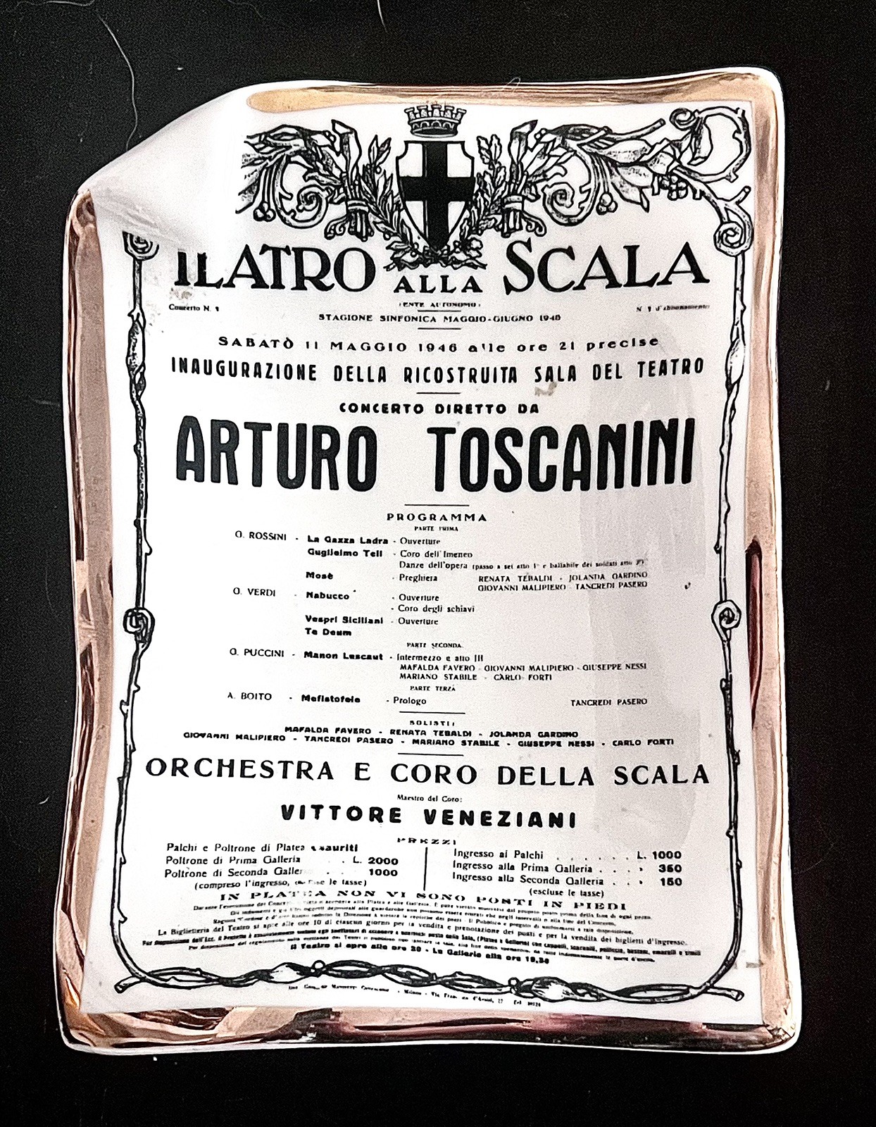 Vintage Fornasetti Milano Teatro alla Scala "Toscanini 1946" Tray