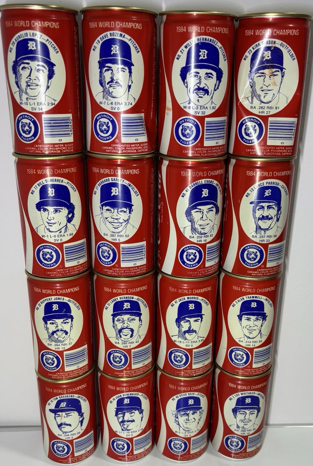 16 Vintage 1984 Detroit Tigers World Champions Coca Cola Cans Gibson Trammell 16 Vintage 1984 Detroit Tigers World Champions Coca Cola Cans Gibson Trammell