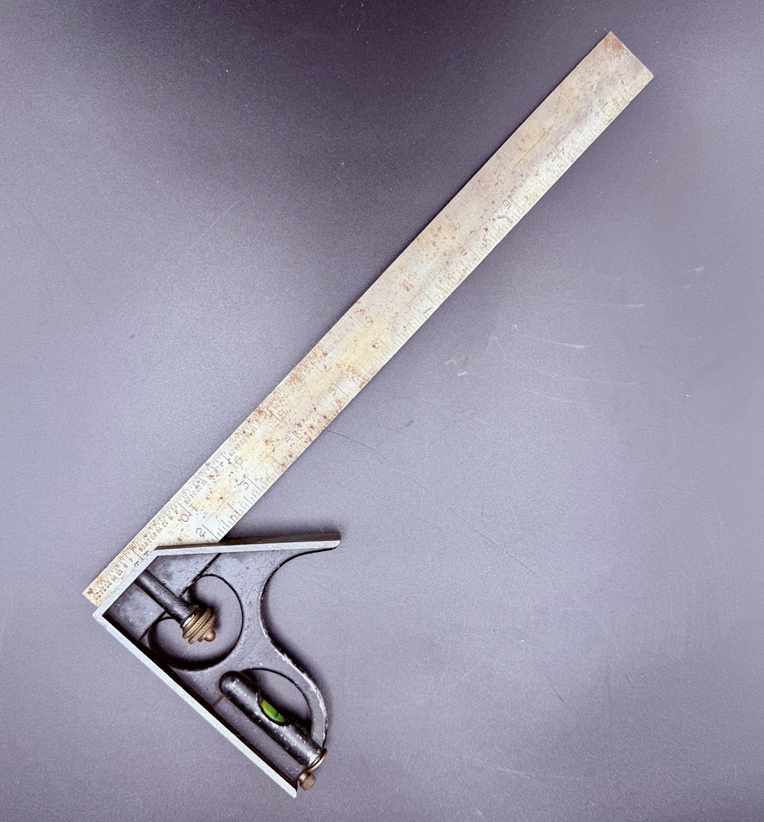 Vintage Combination Square Cast Iron Head Spirit Level Scribe USA 12" Vintage Combination Square Cast Iron Head Spirit Level Scribe USA 12"