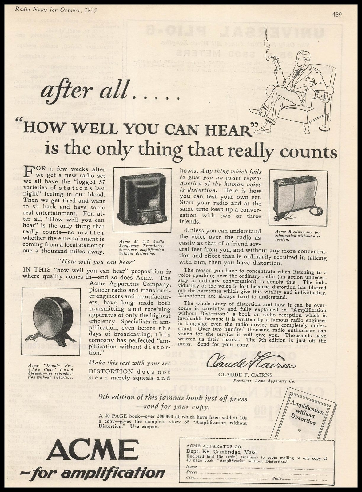 1925 Acme Apparatus Cambridge Massachusetts Loud Speaker & Amp Vintage Print Ad 1925 Acme Apparatus Cambridge Massachusetts Loud Speaker & Amp Vintage Print Ad