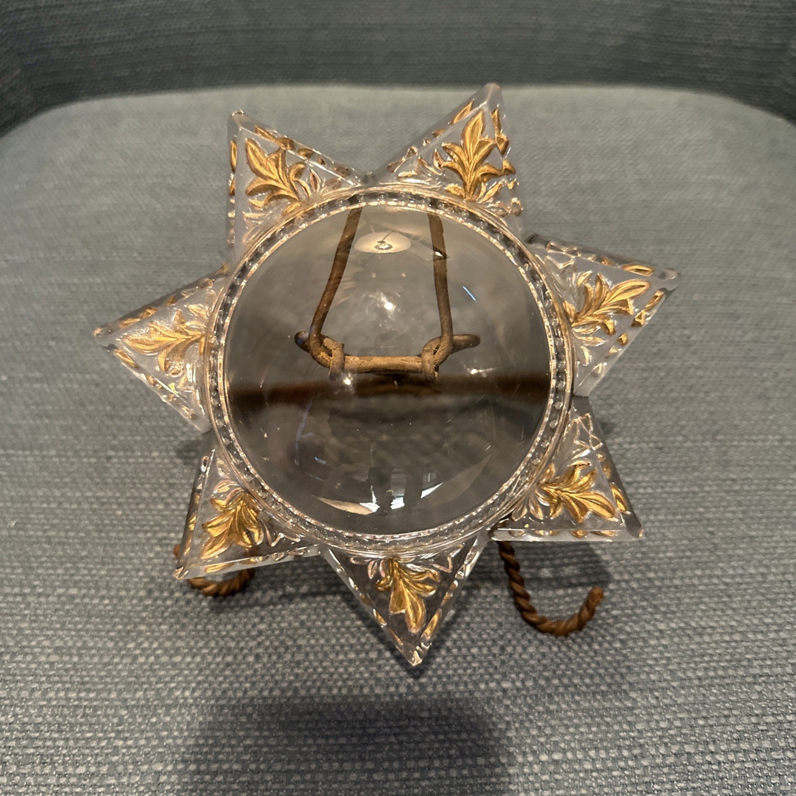 Antique Victorian Bubble 7 Point Star Painted Goofus Glass Magnifier Easel EUC