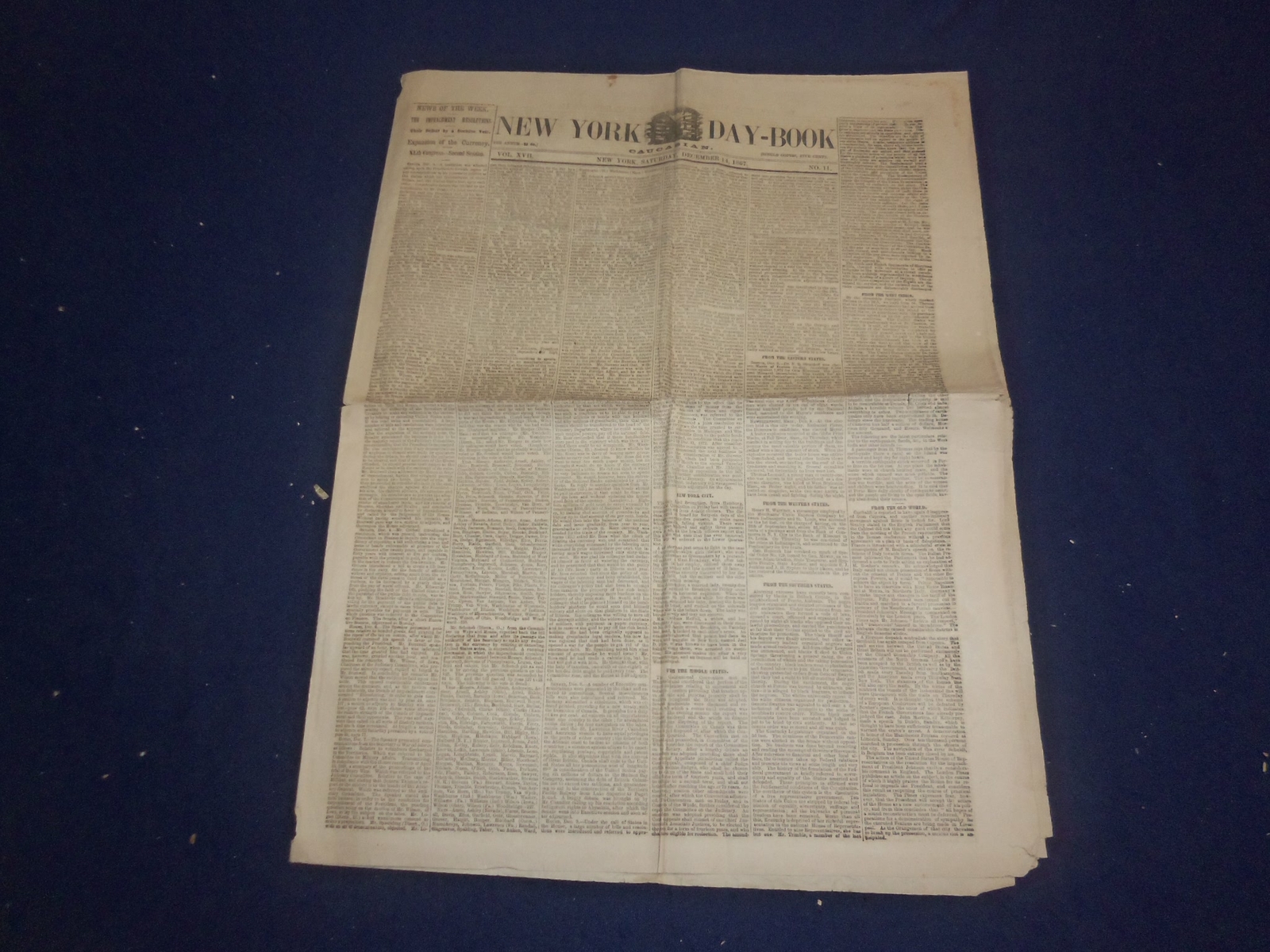 1867 DECEMBER 14 NEW YORK DAY-BOOK NEWSPAPER - IMPEACHMENT RESOLUTIONS - NP 5083 1867 DECEMBER 14 NEW YORK DAY-BOOK NEWSPAPER - IMPEACHMENT RESOLUTIONS - NP 5083
