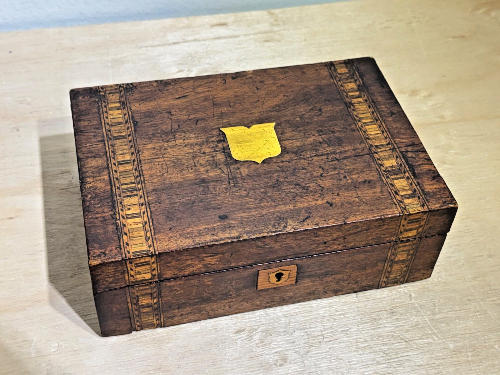 Antique Civil War Era Wood Wooden Writing Box | 10"W x 7"D x 4"H | Inlaid Design Antique Civil War Era Wood Wooden Writing Box | 10"W x 7"D x 4"H | Inlaid Design