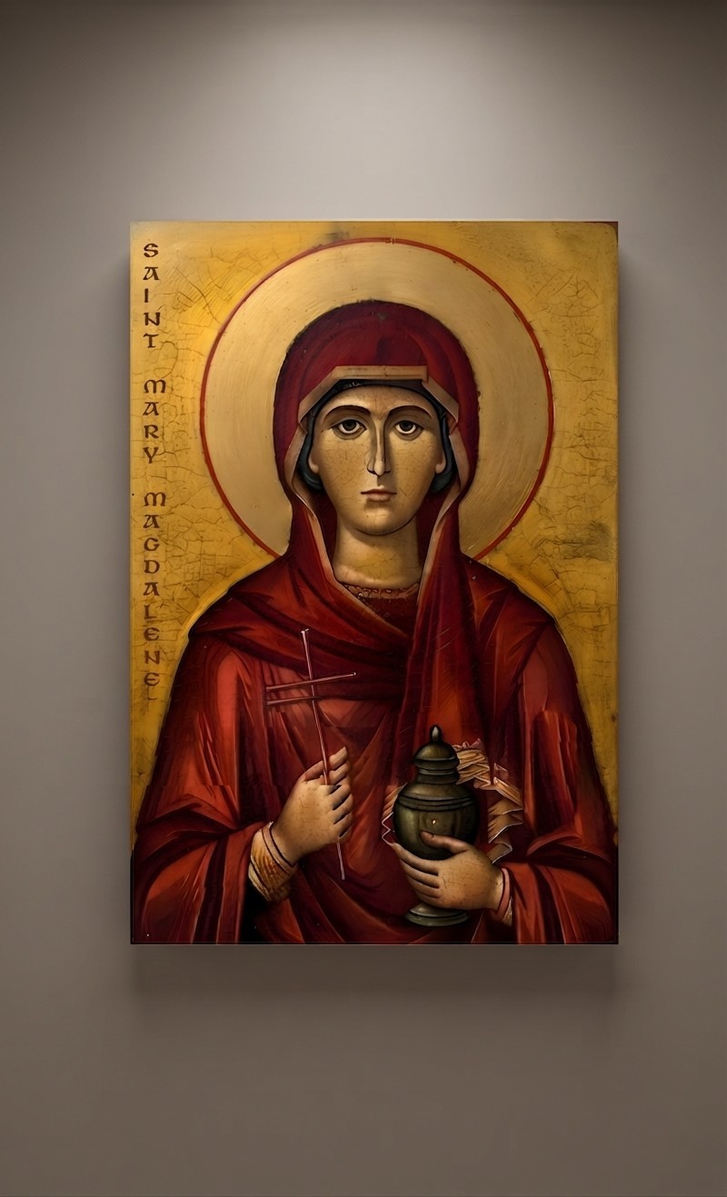 Saint Mary Magdalene Masterpiece Hardwood Icon | Handmade | Byzantine Art