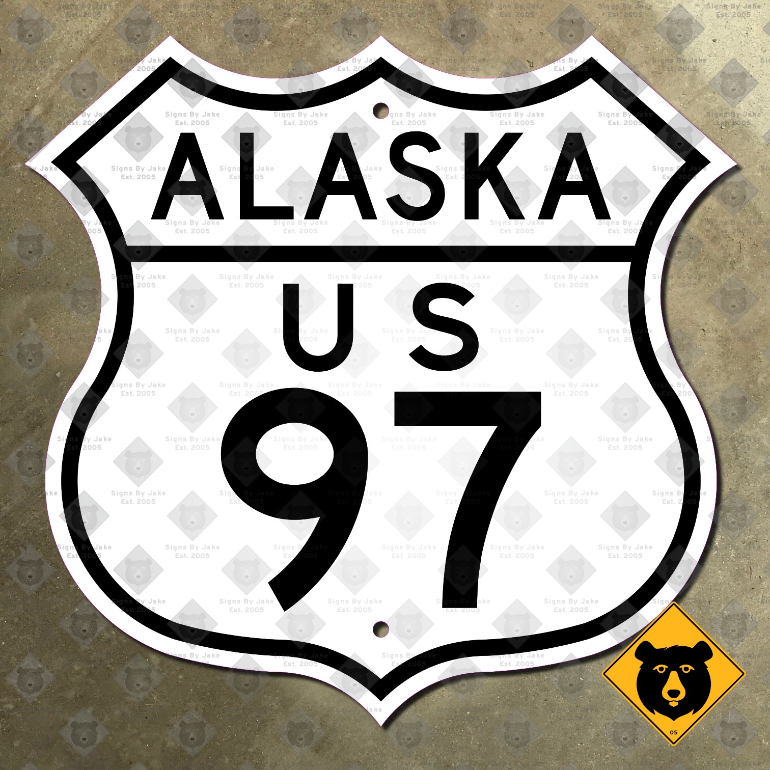 Alaska US route 97 highway marker road sign Alcan Fairbanks Delta Junction 16x16 Alaska US route 97 highway marker road sign Alcan Fairbanks Delta Junction 16x16