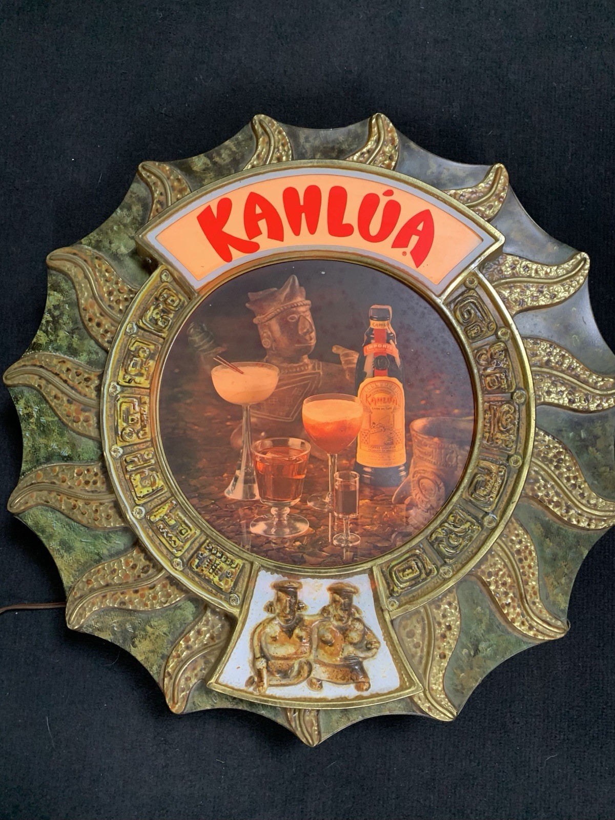 RARE Kahlua Mexican Coffee Liqueur Lighted Sun Aztec Beer Sign Display Liquor