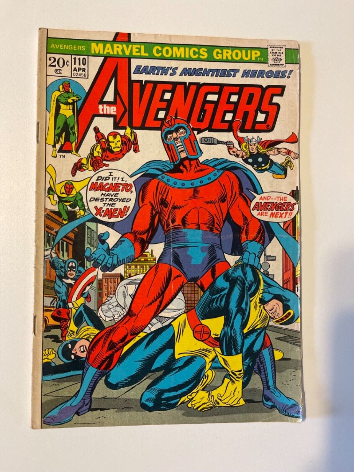 Avengers #110 (Marvel, 1973) X-Men & Magneto appearance. WHITE pages