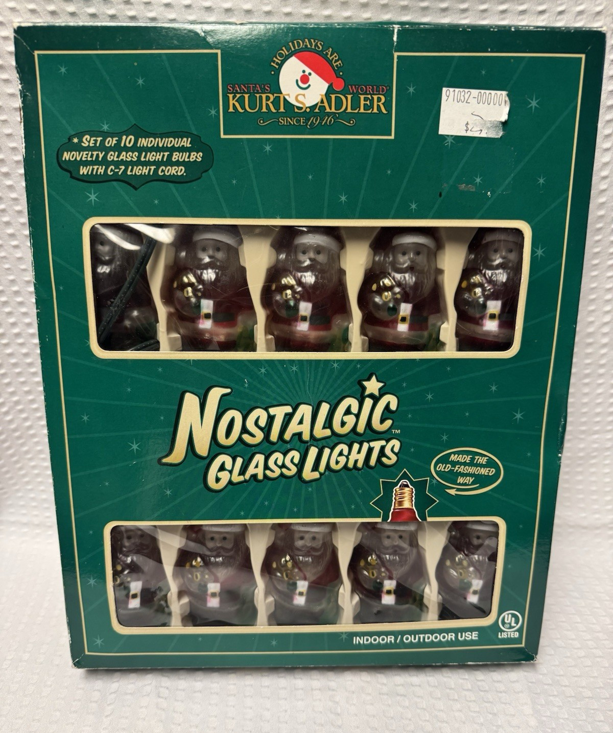 Vntg Kurt Adler Nostalgic Glass Lights Santa Claus 10-Light Strand C7 Bulbs 3” Vntg Kurt Adler Nostalgic Glass Lights Santa Claus 10-Light Strand C7 Bulbs 3”