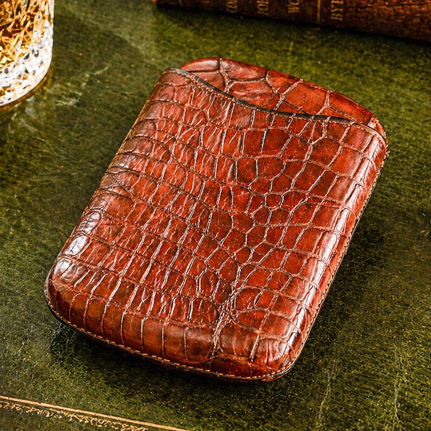 Exceptional Large English Antique Victorian Crocodile Leather Cigar Case Exceptional Large English Antique Victorian Crocodile Leather Cigar Case