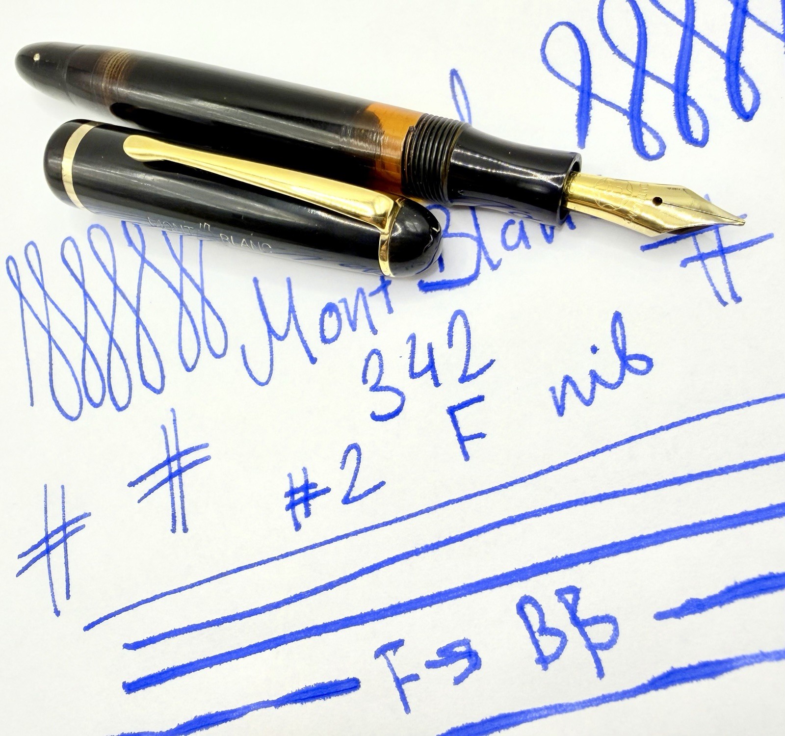 CELLULOID MONTBLANC 342 Fountain Pen-F Nib- CORK GASKET-RESTORED-Piston- 342 344