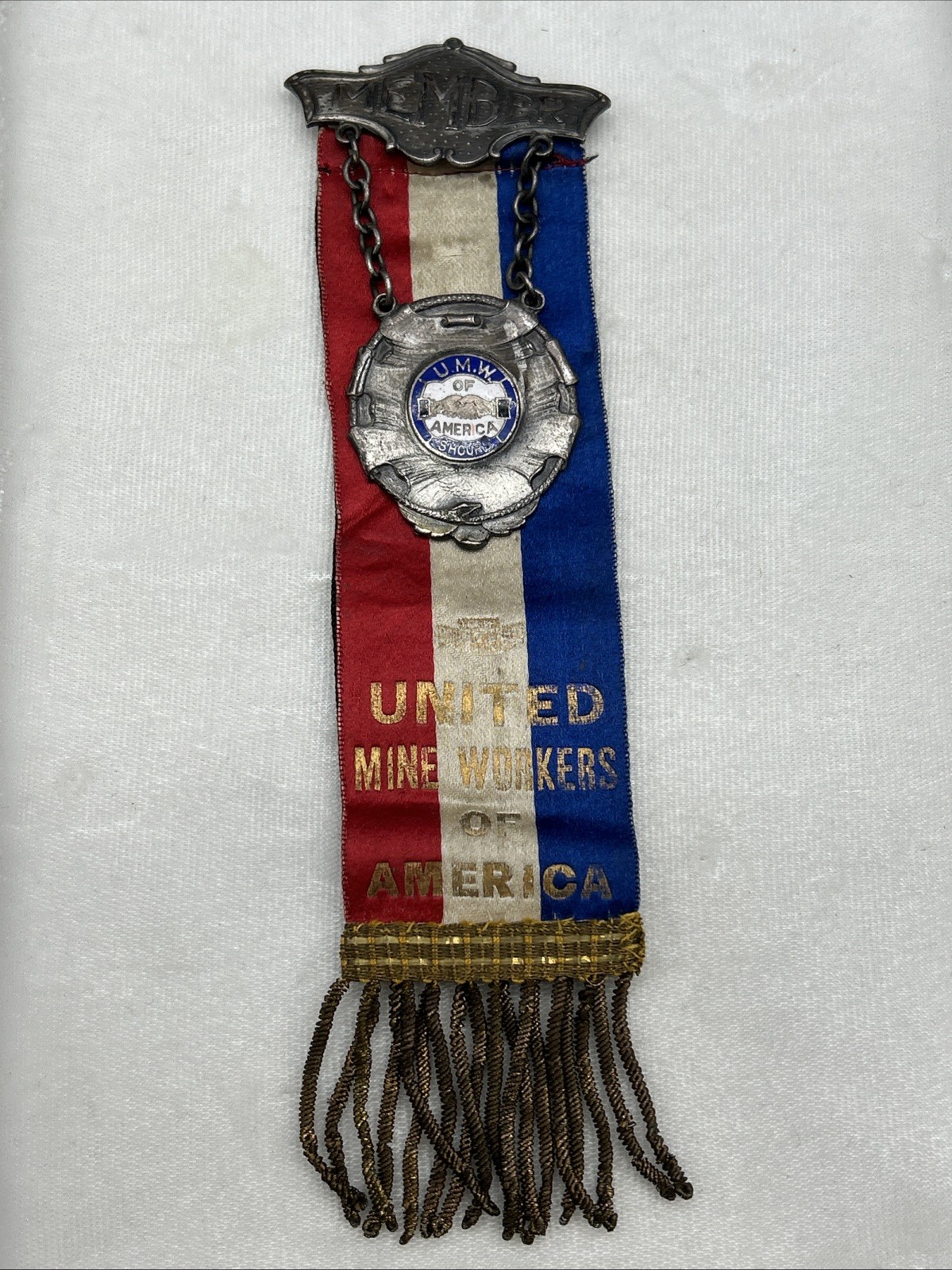 Antique VTG United Mine Workers Of America Ribbon Union Metal Ribbon Pin 8 Hours
