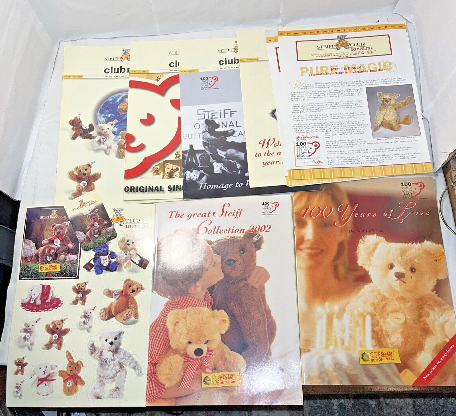 Steiff Club Plush USA Magazines 100 Years of Love 2002 Stickers Lot of 9
