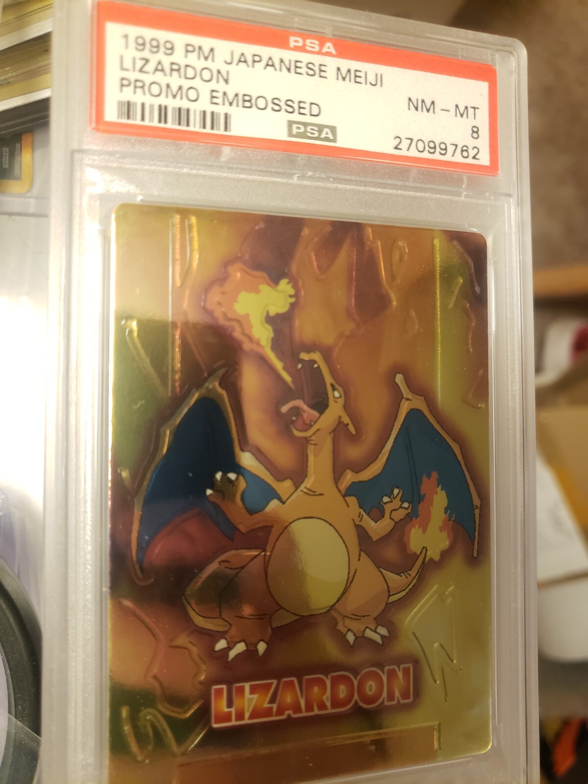 PSA 8 Charizard Meiji Embossed Lizardon 1999 Japanese promo Pokemon card PSA 8 Charizard Meiji Embossed Lizardon 1999 Japanese promo Pokemon card