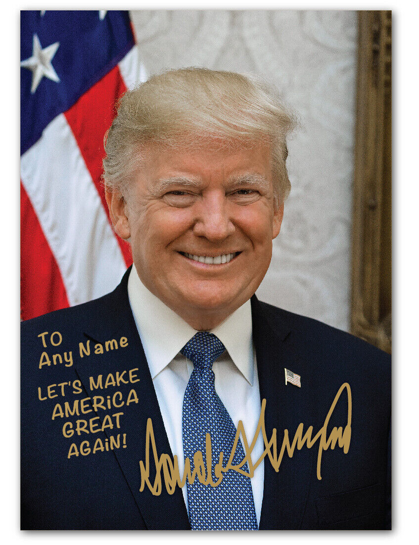 PERSONALIZED President Donald Trump American Flag Autographed 5x7 Photo MAGA 