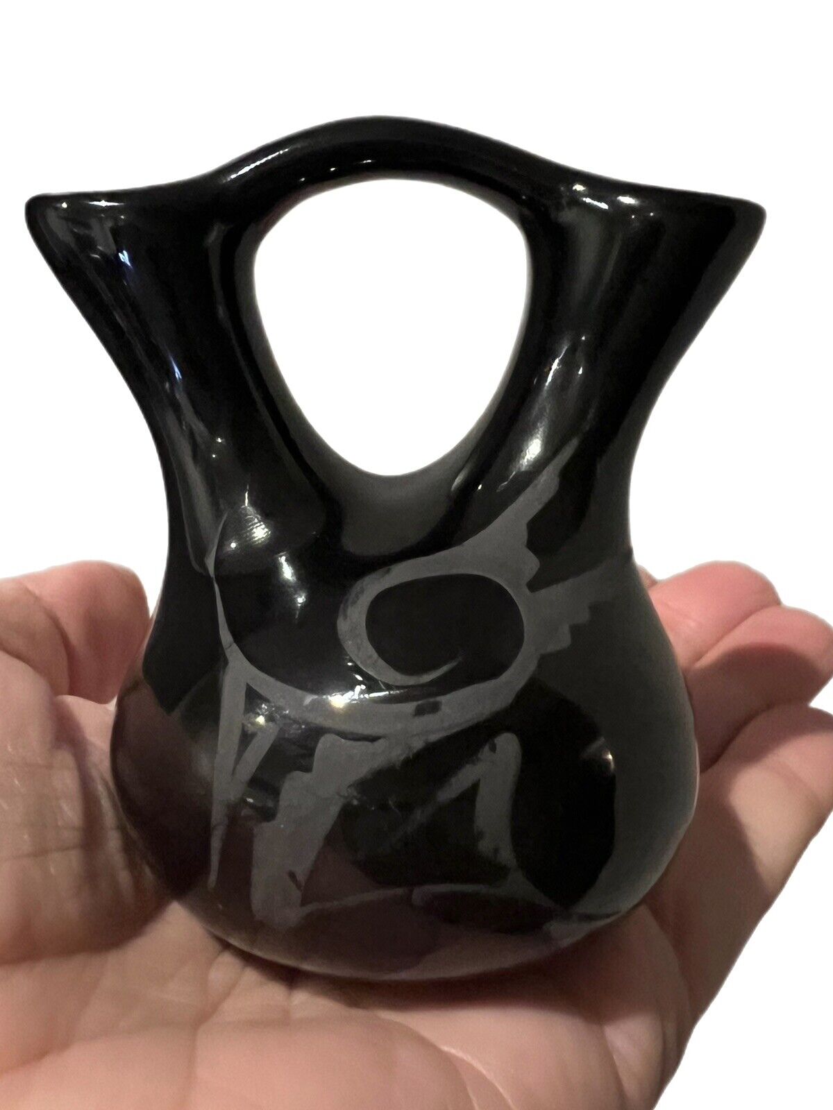 Cedar Mesa Legend of the Wedding Black Pottery Miniature Vase Artist Signed 3\
