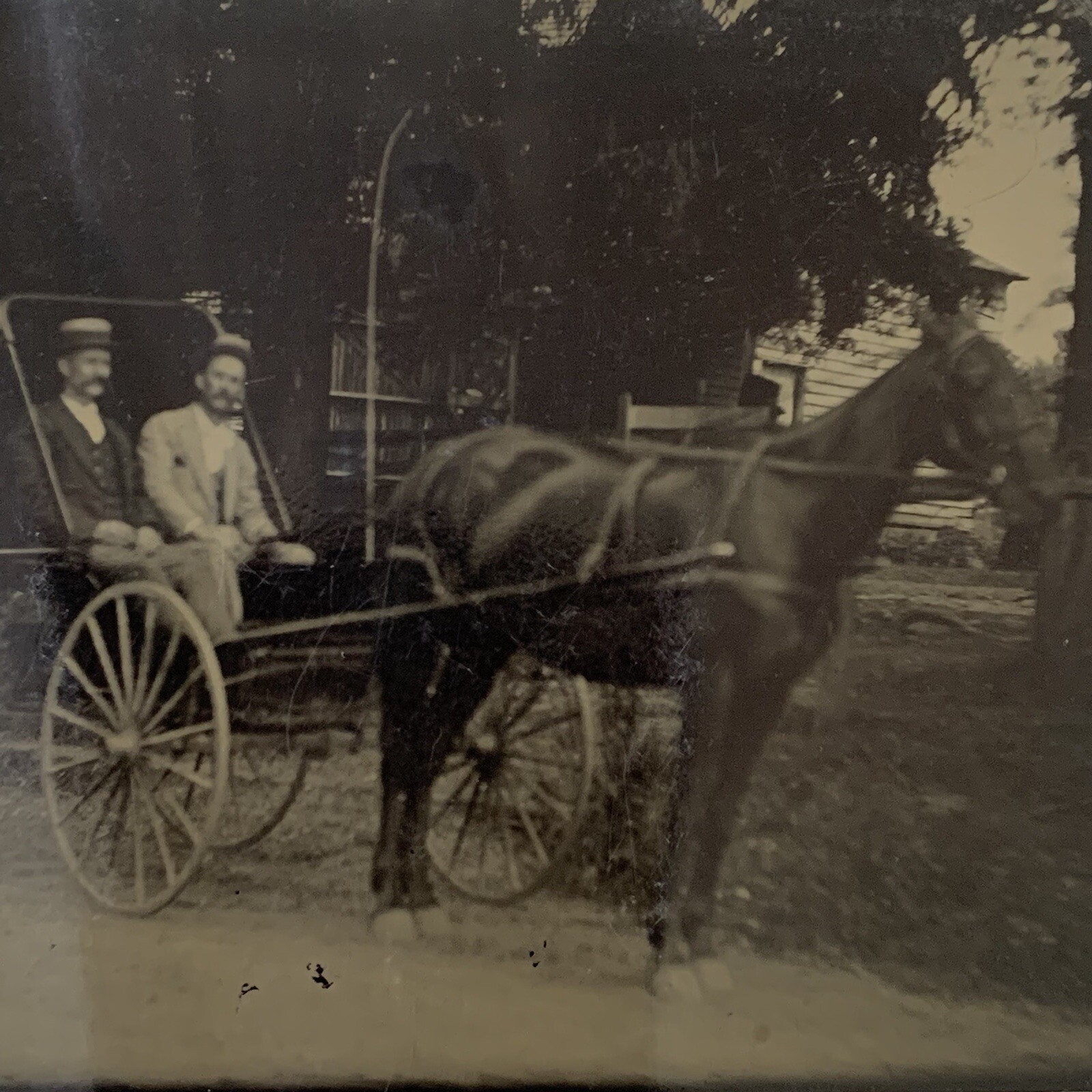 Antique Tintype Photograph Handsome Man Men Horse Buggy Carriage Antique Tintype Photograph Handsome Man Men Horse Buggy Carriage