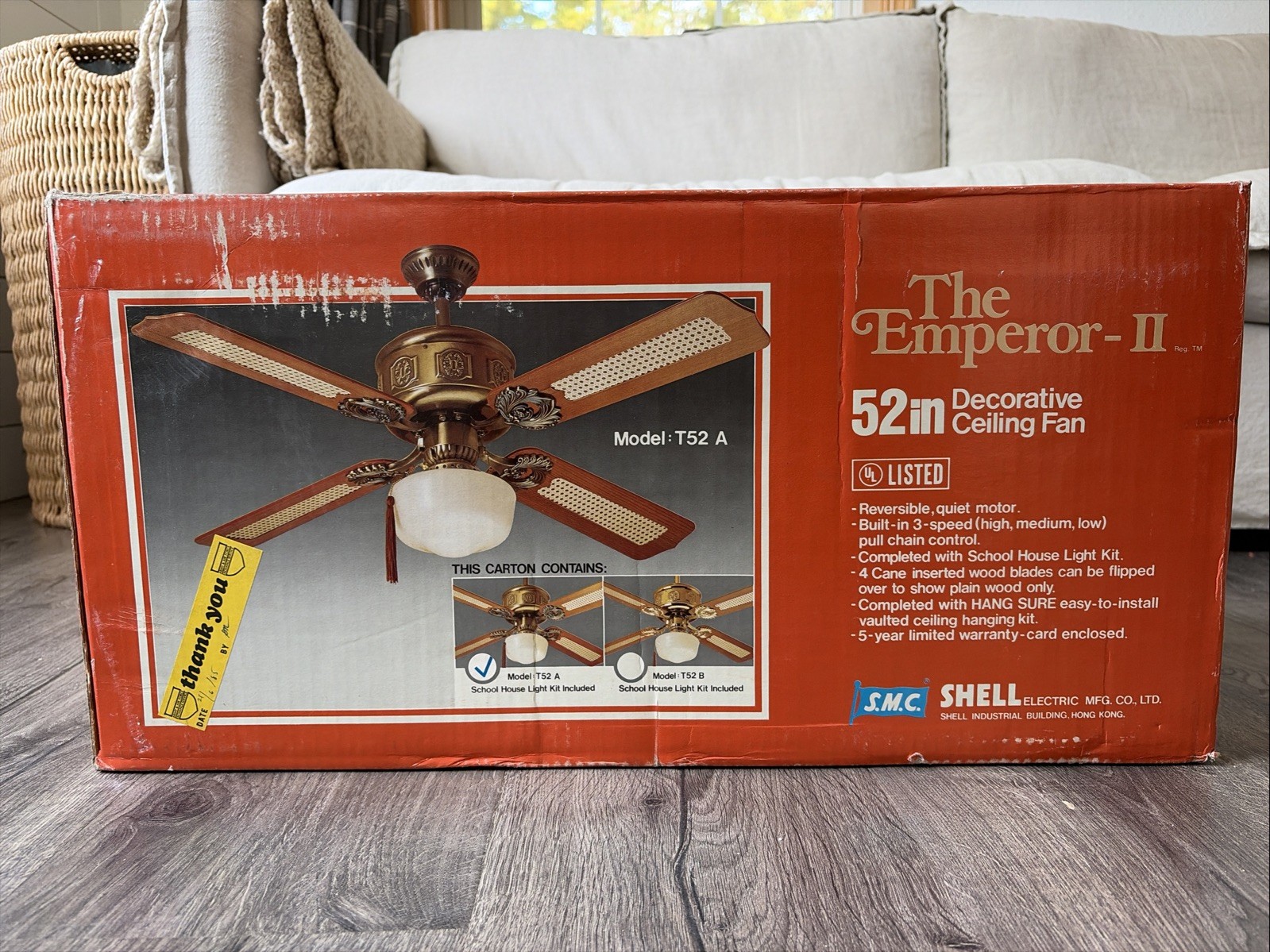 Vintage SMC Ceiling Fan 52” Polished Brass Finish Rattan Decorative NEW NOS Vintage SMC Ceiling Fan 52” Polished Brass Finish Rattan Decorative NEW NOS