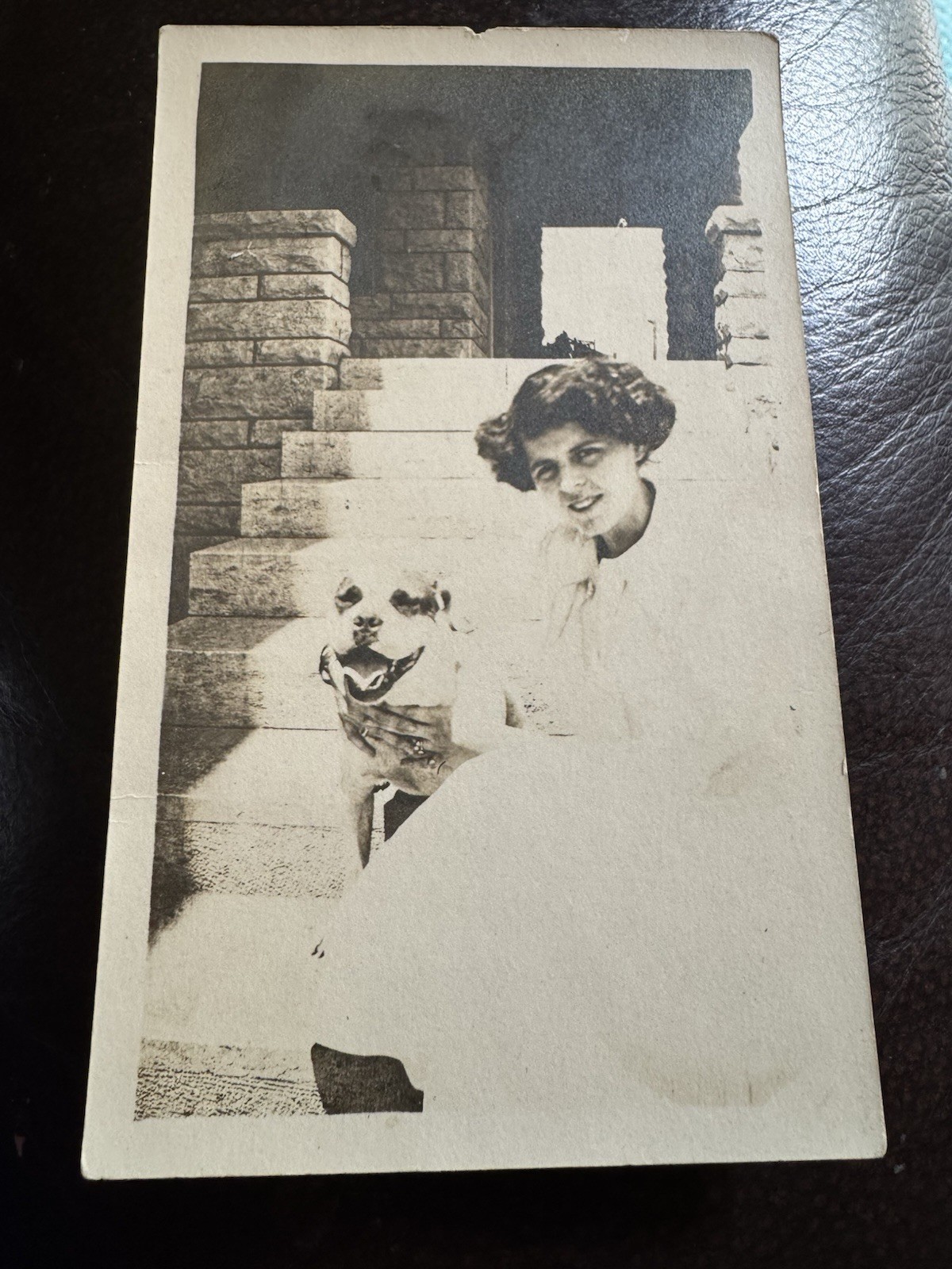 Antique RPPC American Pit Bull Dog Photo Postcard Woman Cottonwood Falls KS Antique RPPC American Pit Bull Dog Photo Postcard Woman Cottonwood Falls KS
