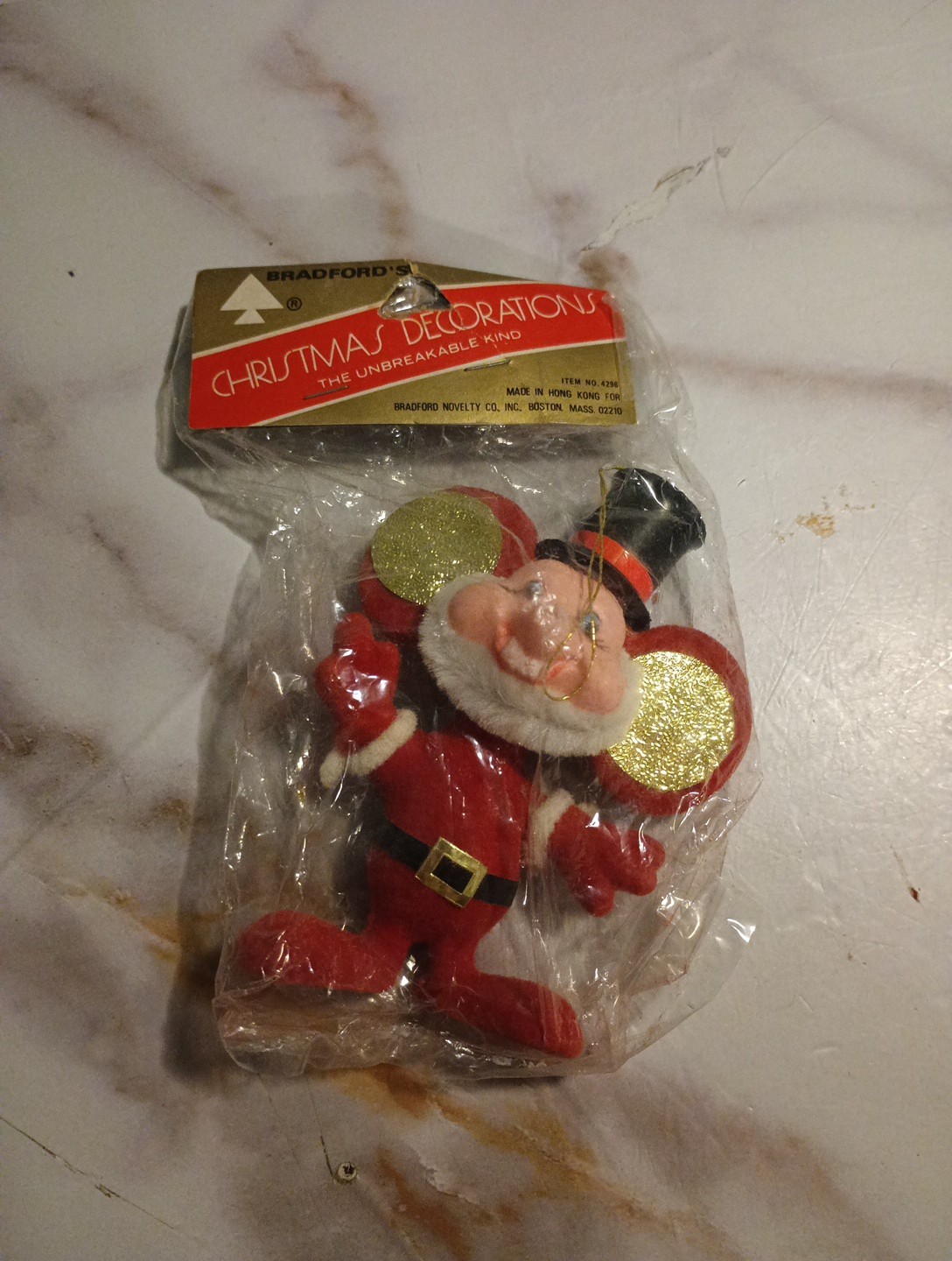Vintage 1970 Brandfords Christmas Ornament Flocked Santa Mouse Rare Collectible Vintage 1970 Brandfords Christmas Ornament Flocked Santa Mouse Rare Collectible