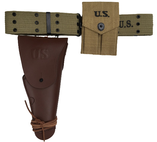 M1911 Colt Holster DB and .45 Colt Pouch with M1 Webbing Canvas Belt OD Green