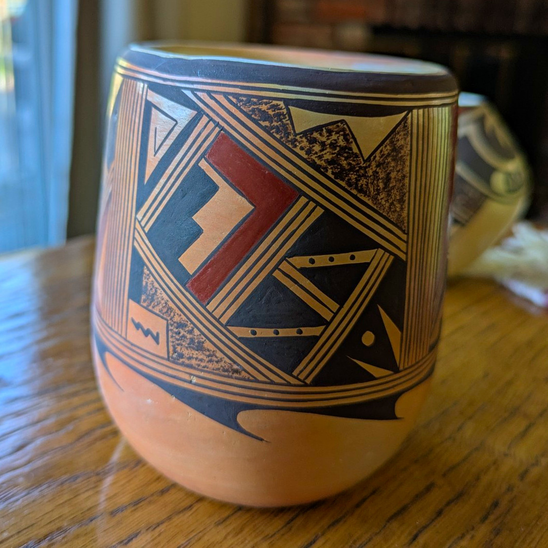 Vintage L. Namoki Hopi Pottery Cup Shape Polychrome Sikyatki revival motifs Vintage L. Namoki Hopi Pottery Cup Shape Polychrome Sikyatki revival motifs