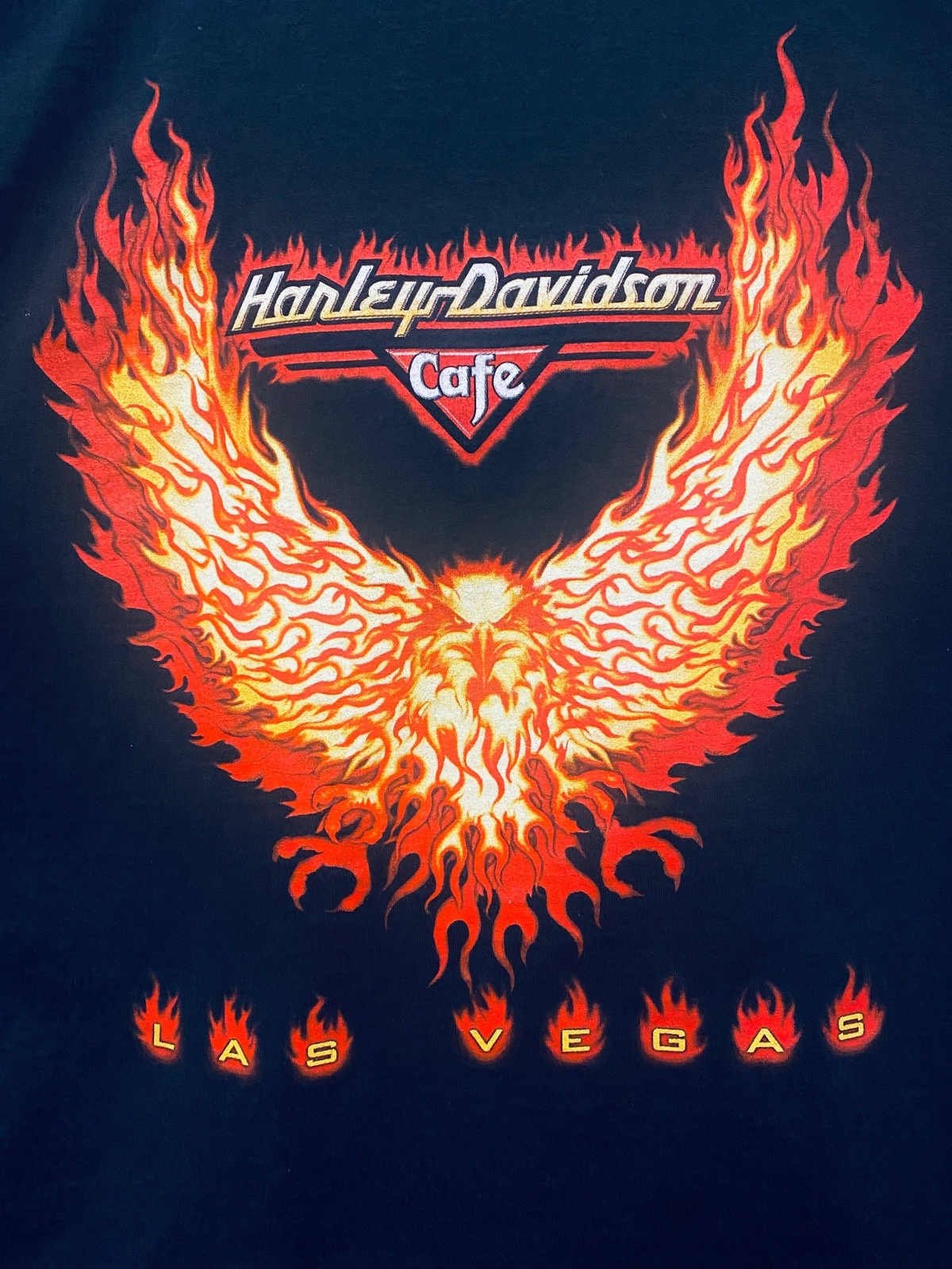 Harley-Davidson H-D Cafe T-Shirt Las Vegas 3XL 100% Cotton Burning Phoenix Flami Harley-Davidson H-D Cafe T-Shirt Las Vegas 3XL 100% Cotton Burning Phoenix Flami