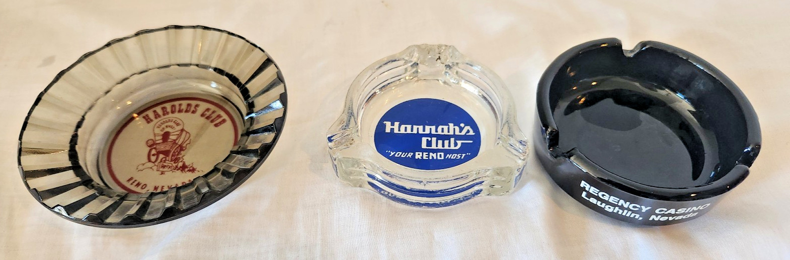 Lot of 3 Vintage Nevada Casino Ashtrays Harolds Club Hannahs Silver Strike Reno