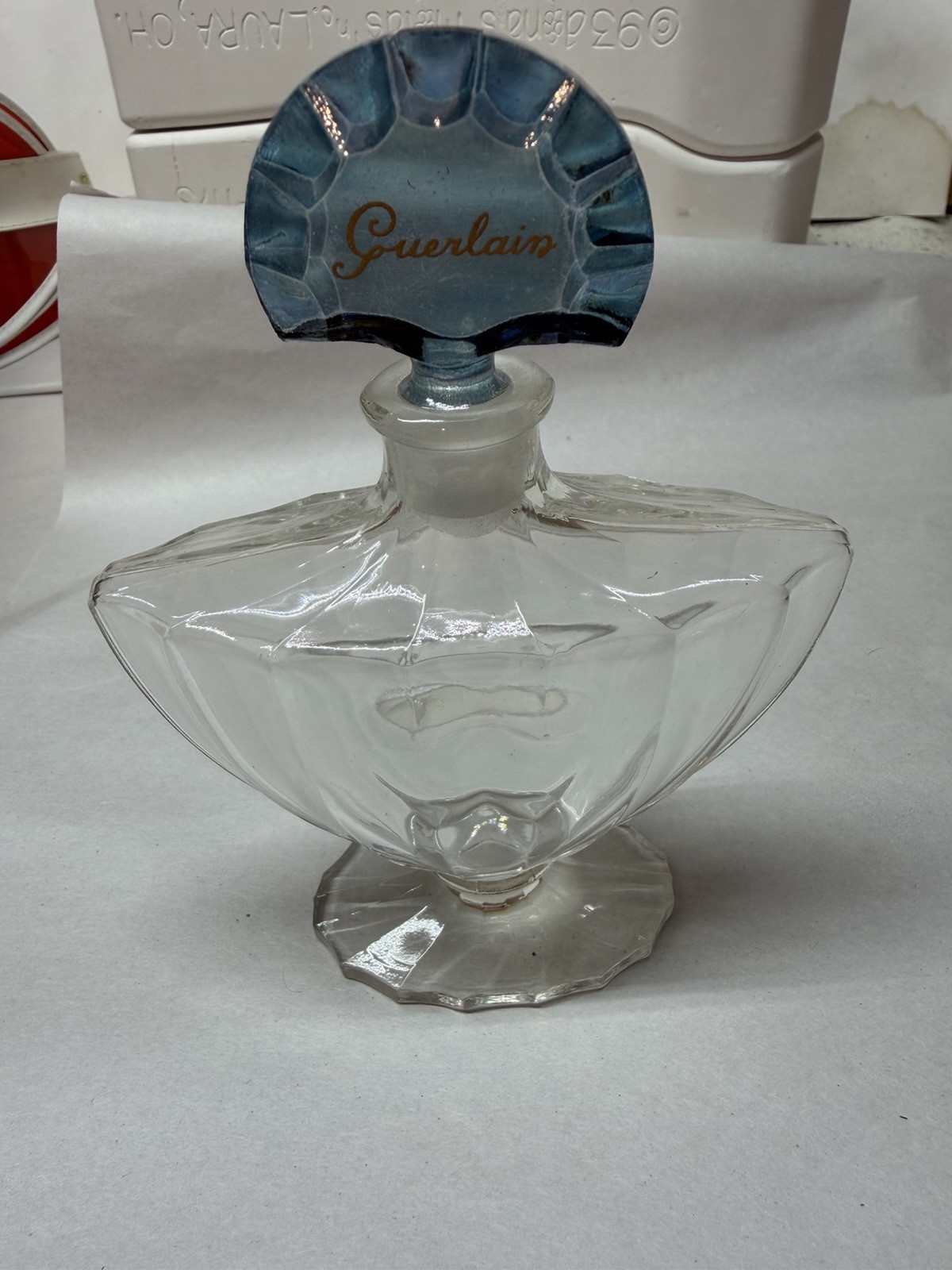 Guerlain Paris Shalimar Collectible Glass Perfume Bottle - Blue Shell Stopper