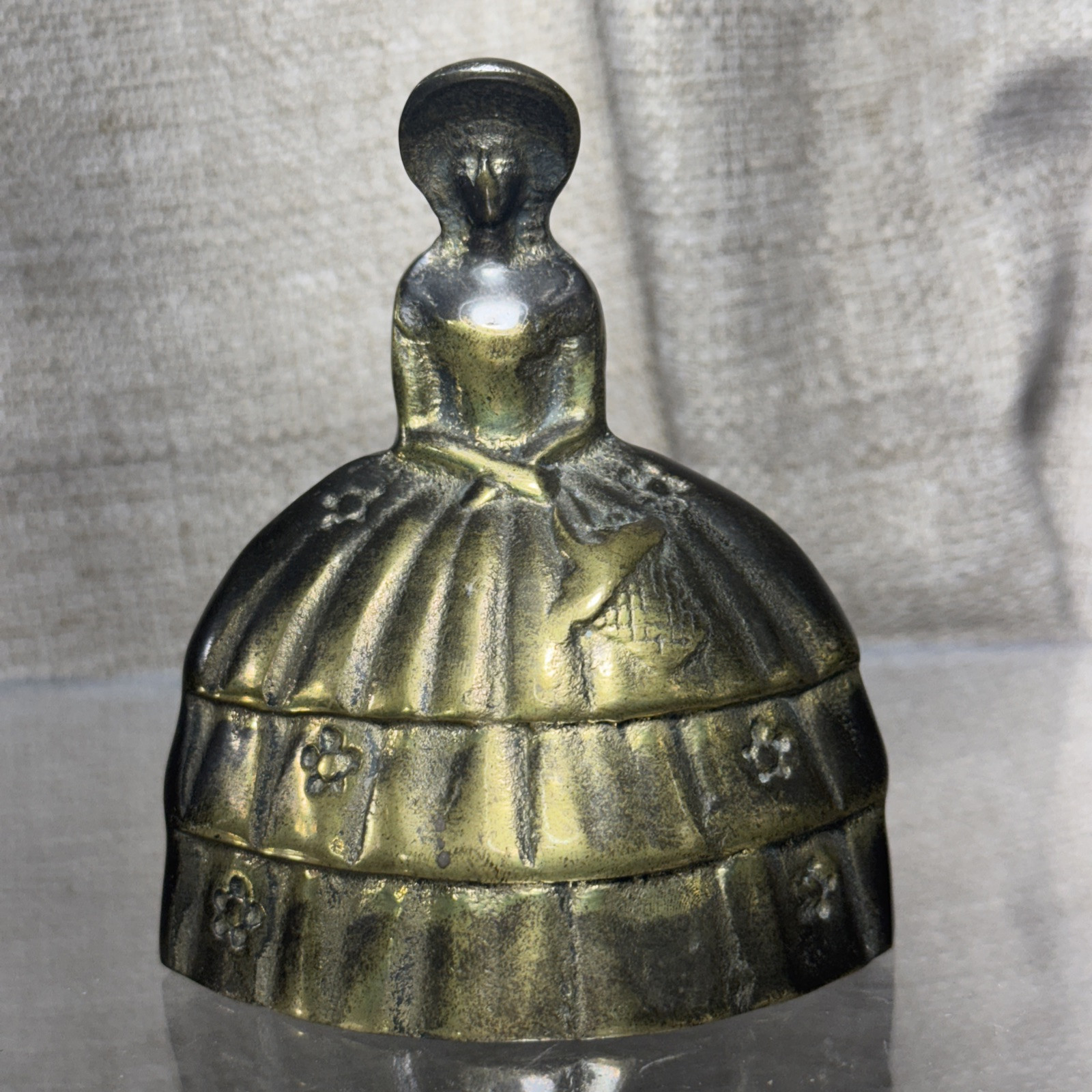 Vtg Brass Crinoline Lady Bell Southern Belle Victorian Servant Call Collectable
