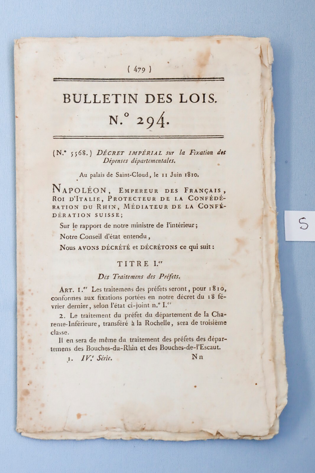 Circa 1810 Bulletin of Laws Pamphlet Emperor Napoleon Waterloo Battle War