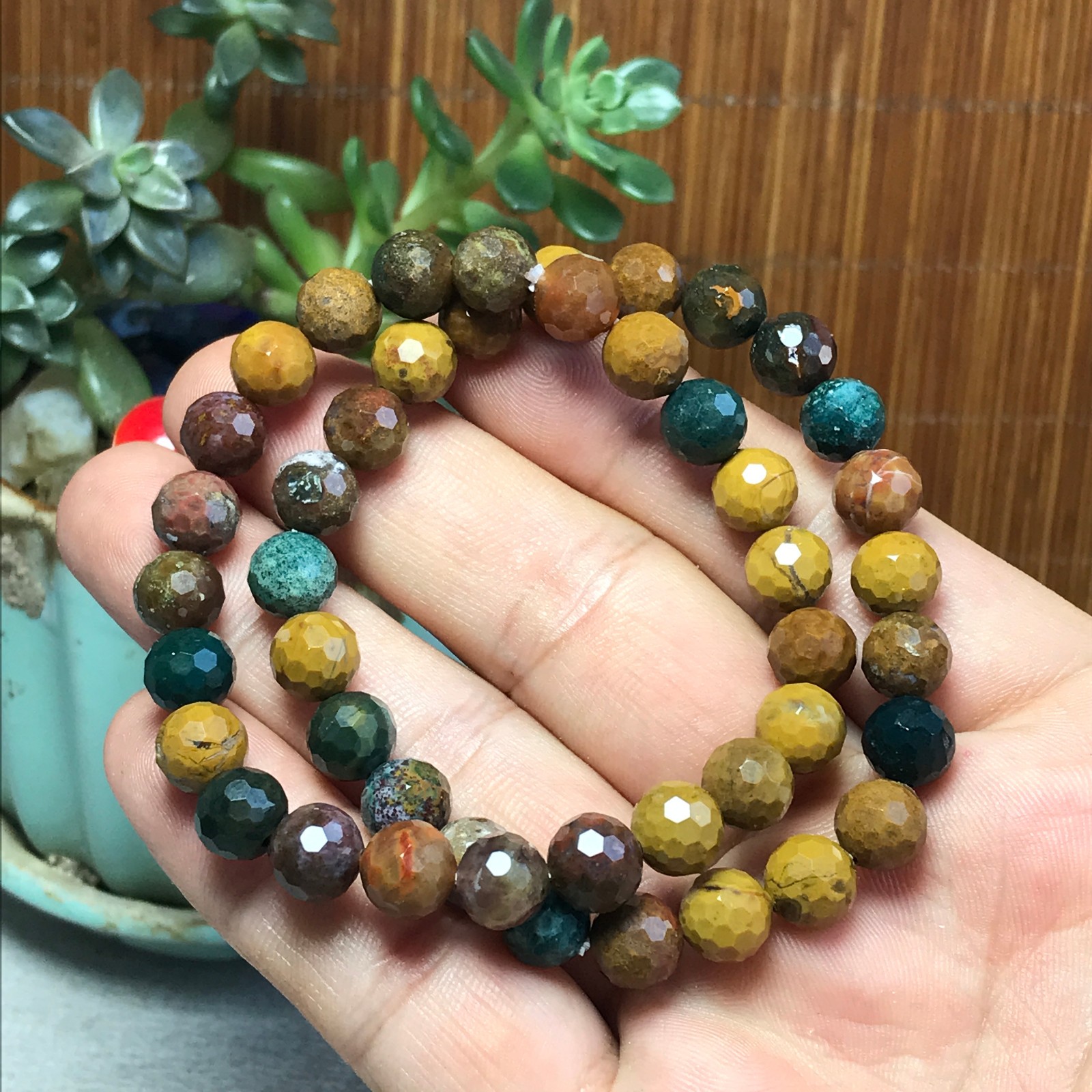 2Pcs Wholesal Natural Ocean Jasper bracelets Crystal ball sphere facet 8mm 7681 2Pcs Wholesal Natural Ocean Jasper bracelets Crystal ball sphere facet 8mm 7681