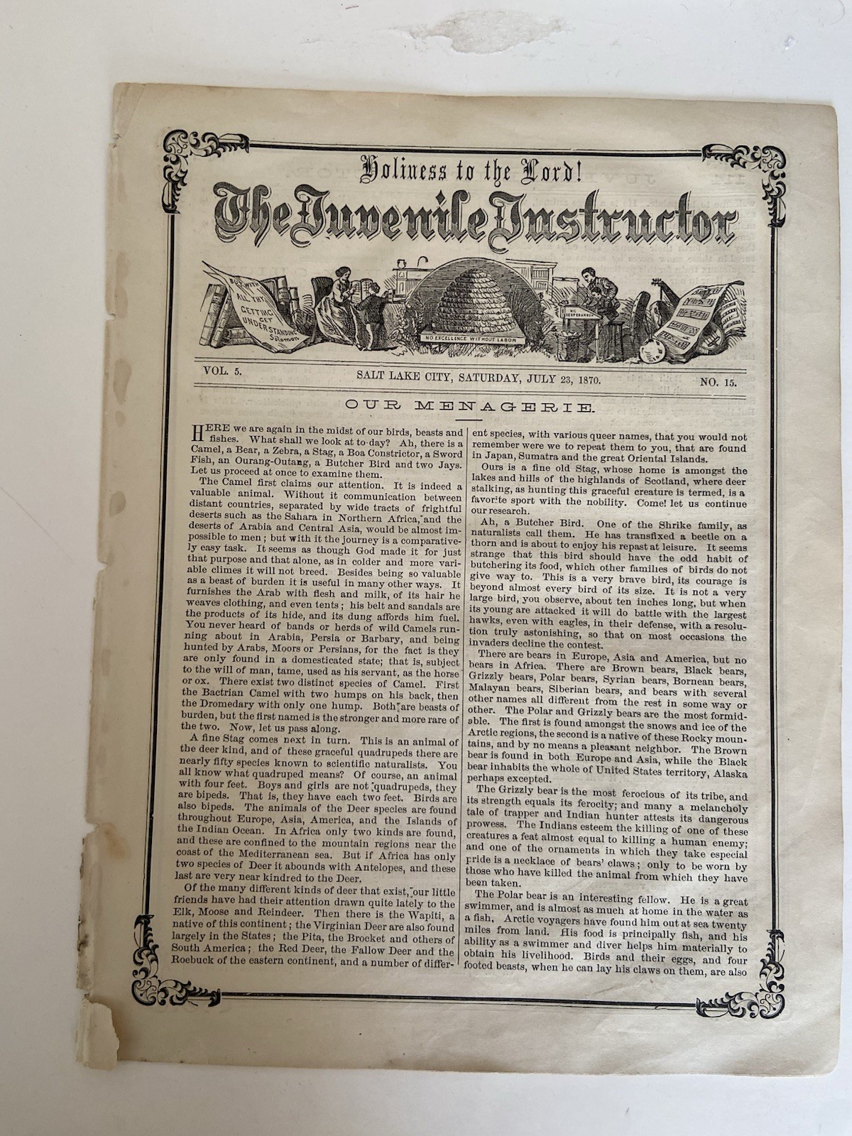 JULY 23, 1870 THE JUVENILE INSTRUCTOR SALT LAKE UTAH MORMON NEWSPAPER JULY 23, 1870 THE JUVENILE INSTRUCTOR SALT LAKE UTAH MORMON NEWSPAPER