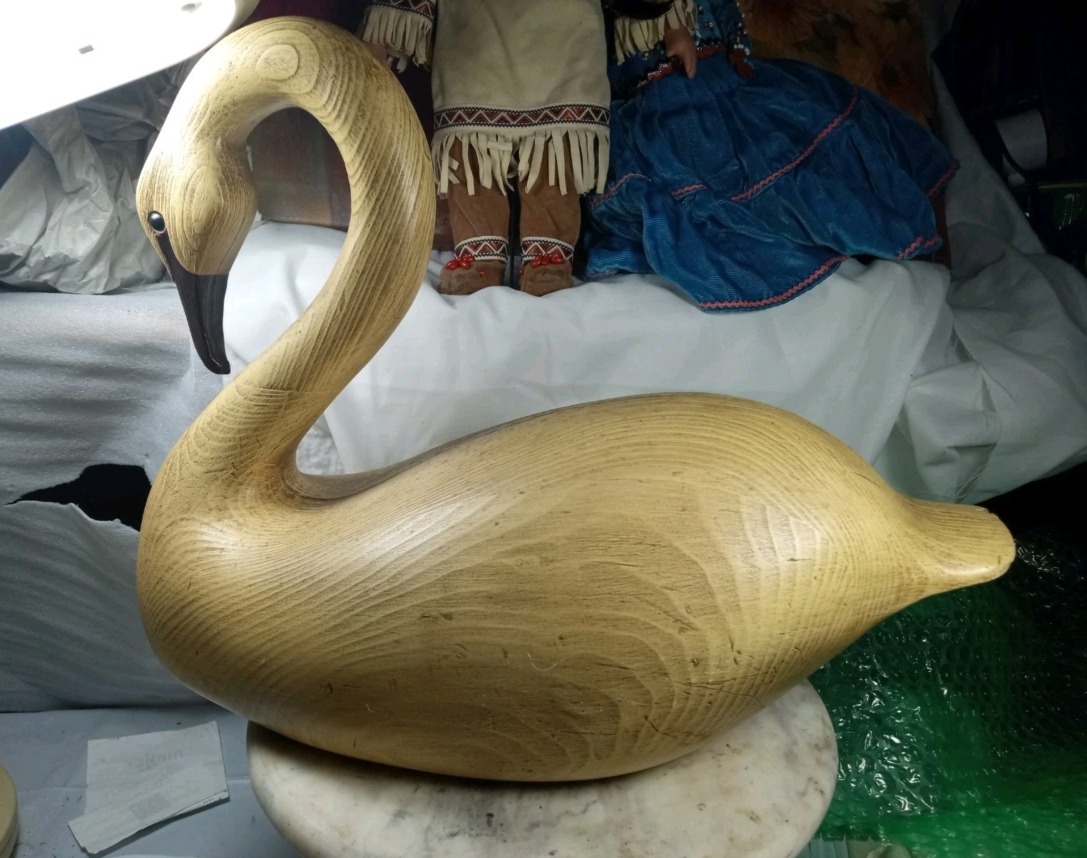 Beautiful Hand Carved Wooden Swan Sculpture W/Realistic Eyes - Large Beautiful Hand Carved Wooden Swan Sculpture W/Realistic Eyes - Large