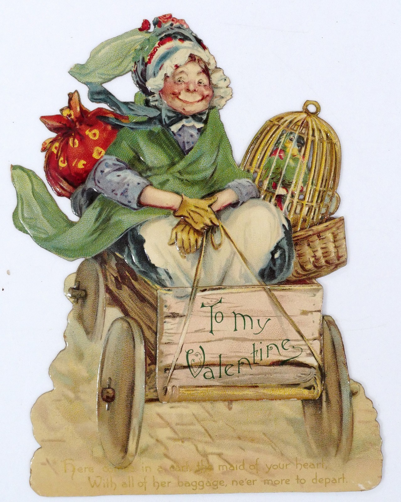 Antique Raphael Tuck Valentine c1910 Old Lady Automobile Birdcage Die Cut Card Antique Raphael Tuck Valentine c1910 Old Lady Automobile Birdcage Die Cut Card