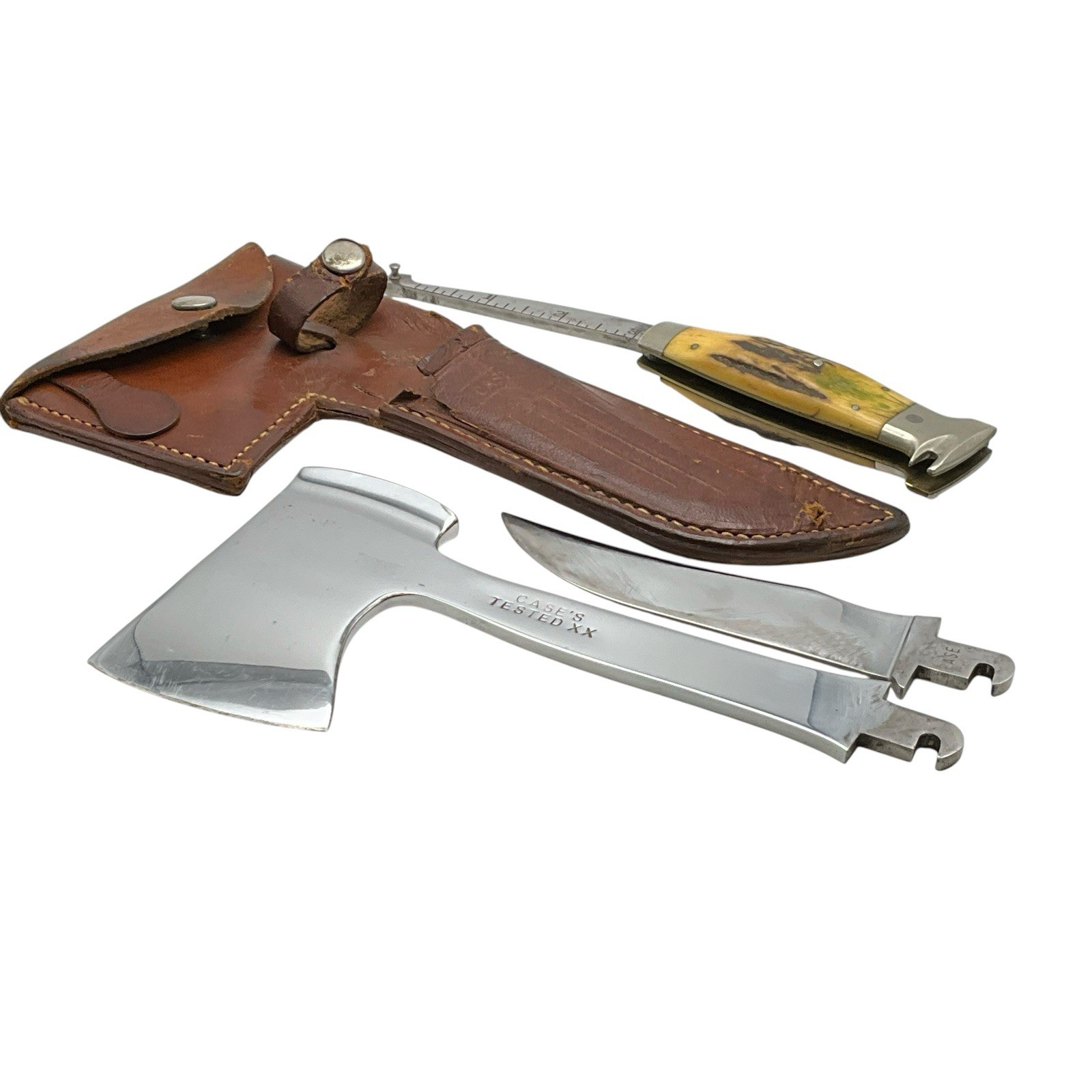 1935 Case Tested XX Interchangeable Steel Hatchet/Knife w/ Stag Handle & Sheath 1935 Case Tested XX Interchangeable Steel Hatchet/Knife w/ Stag Handle & Sheath