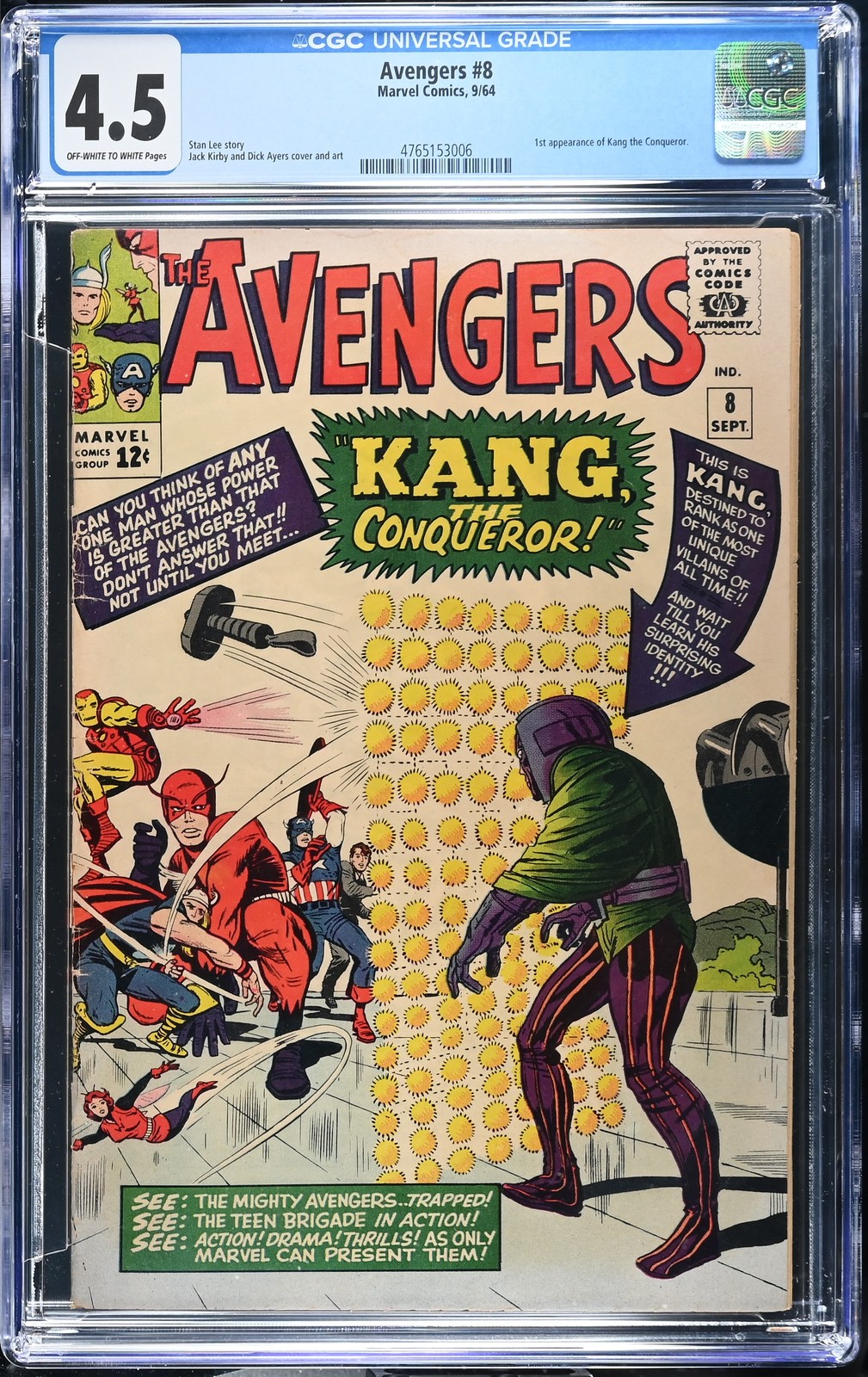 Avengers #8 - Marvel Comics 1964 CGC 4.5 1st appearance of Kang the Conqueror. Avengers #8 - Marvel Comics 1964 CGC 4.5 1st appearance of Kang the Conqueror.