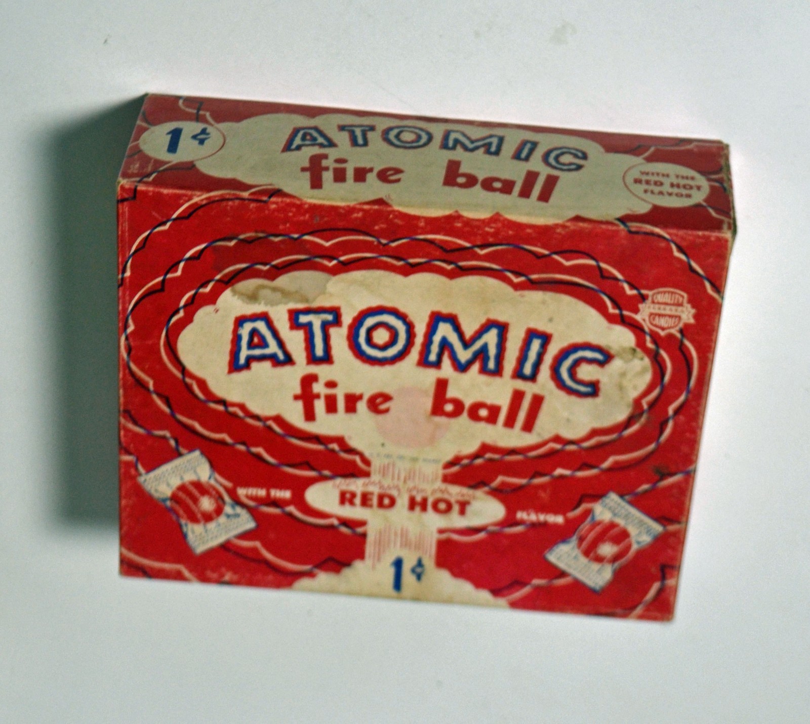 Vintage ATOMIC FIRE BALL Red Hot 1 ¢ Candy - empty 1950s ONE CENT BOX Vintage ATOMIC FIRE BALL Red Hot 1 ¢ Candy - empty 1950s ONE CENT BOX