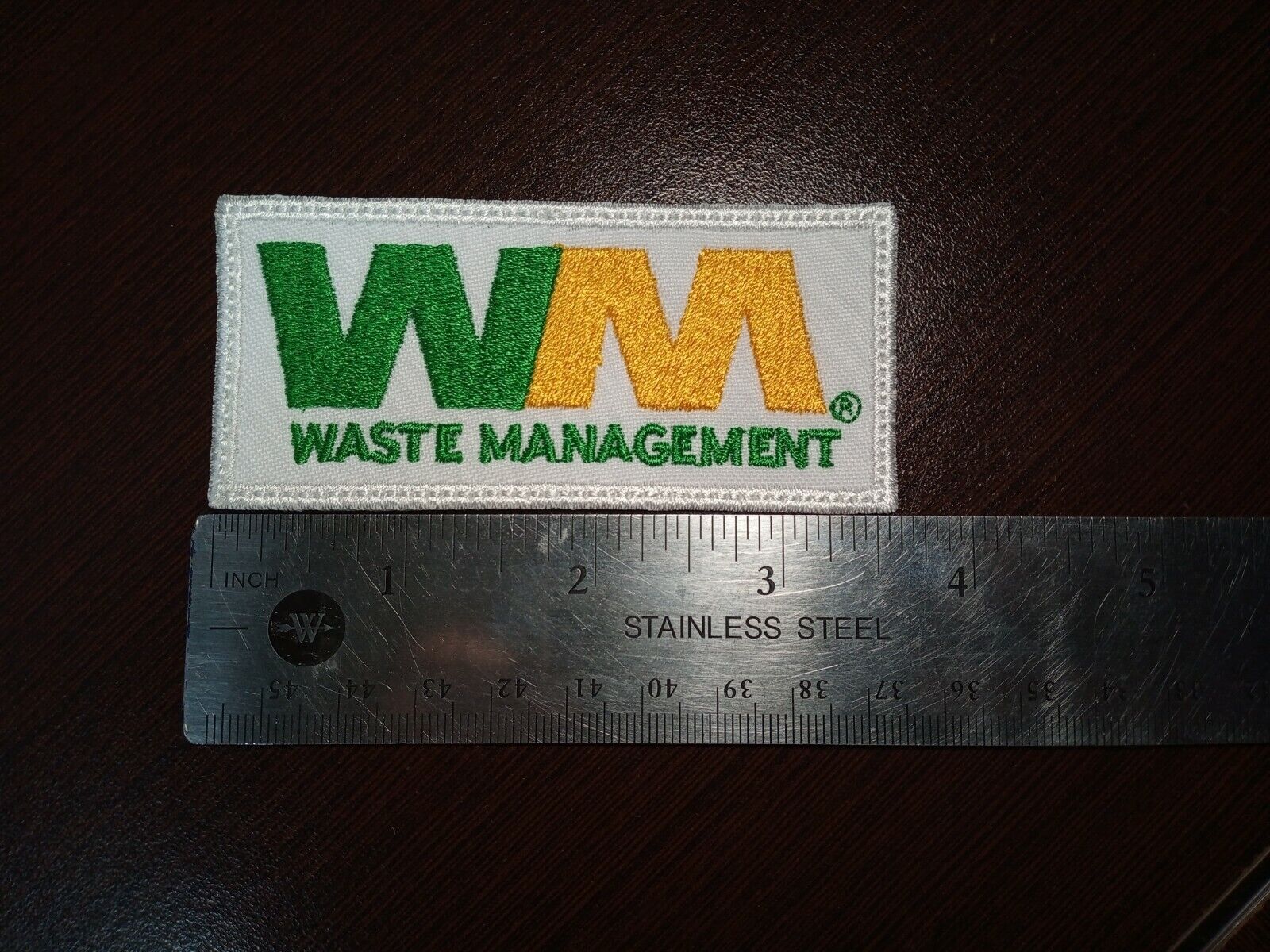 WASTE MANAGEMENT embroidered patch 1-5/8 X 3-5/8  SEW ON