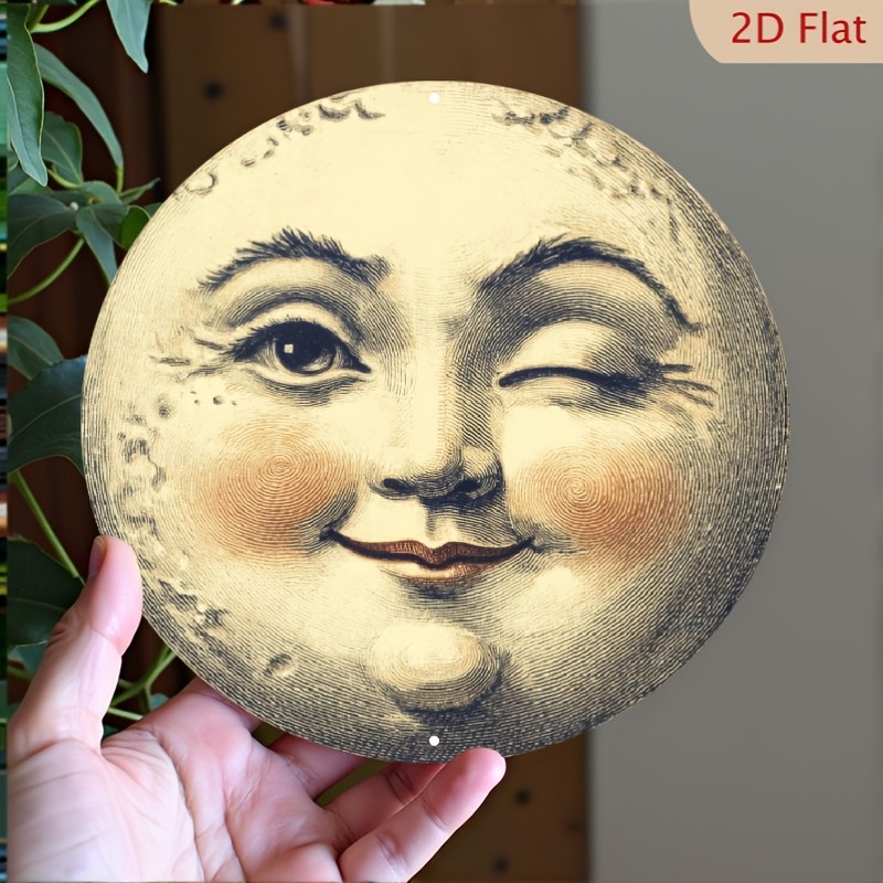 Vintage Smiling Moon Face Round Aluminum Tin Metal Signs Home Décor 8x8 Antique Vintage Smiling Moon Face Round Aluminum Tin Metal Signs Home Décor 8x8 Antique