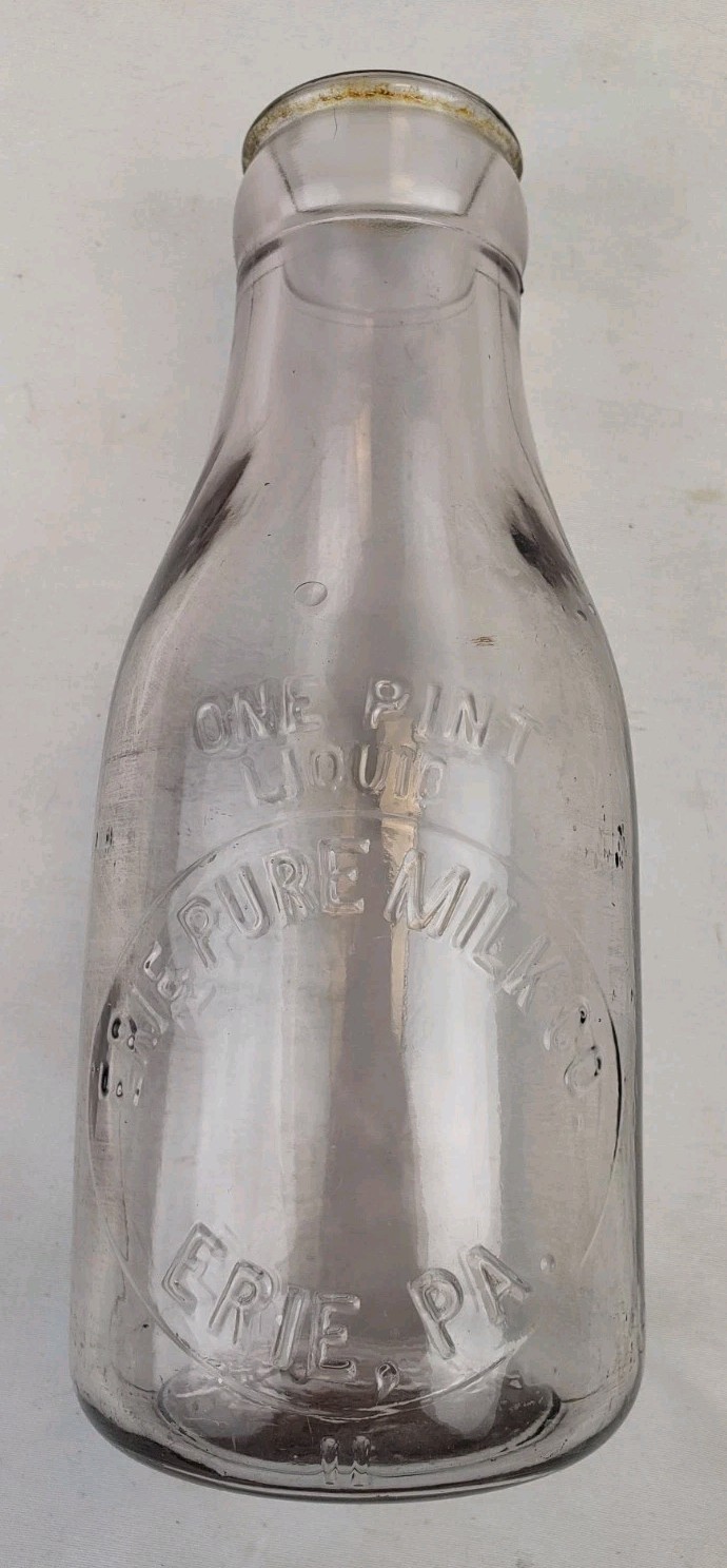 Rare Antique Vintage Early Erie PA Pure Milk Bottle Dairy Farm Advertising TREP