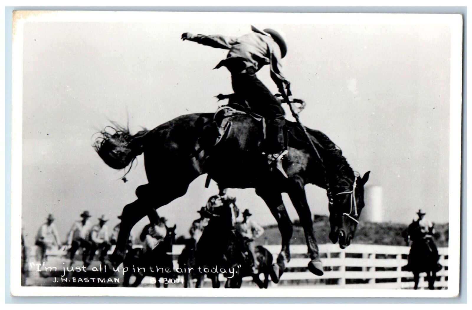 Rodeo Postcard RPPC Photo I\'m Just All Up In The Air Today Eastman c1940\'s