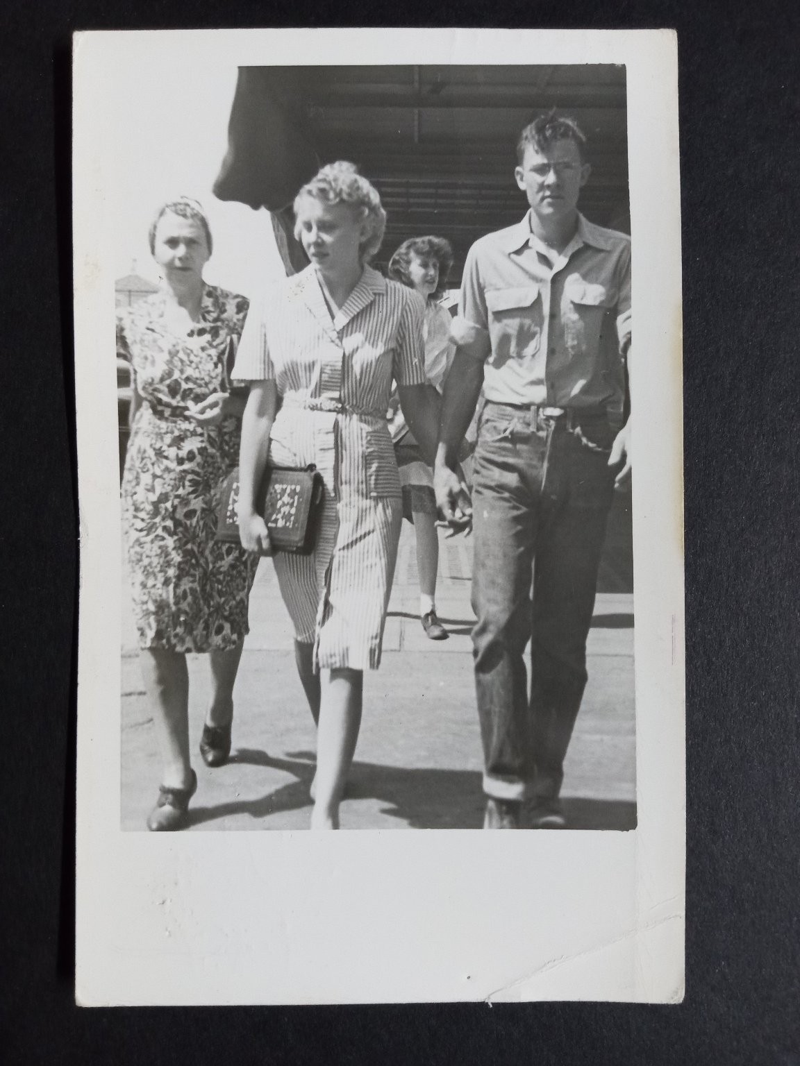RPPC 1940s 50s Candid Couple Holding Hands Street Scene Real Photo Postcard RPPC 1940s 50s Candid Couple Holding Hands Street Scene Real Photo Postcard